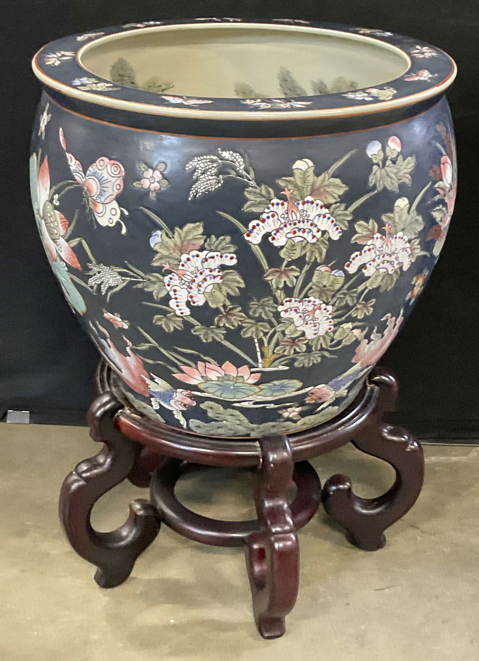 Vintage Asian Porcelain Fishbowl Planter W/ Stand (1 of 10)