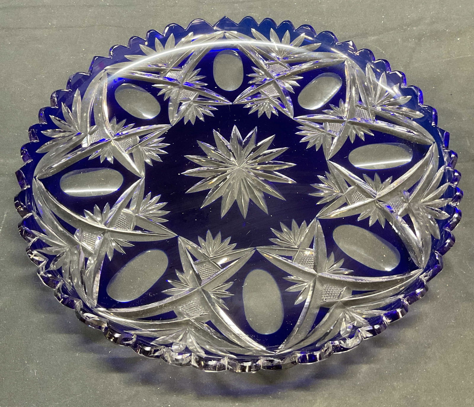 Cobalt Blue to Clear Cut Glass Round Platter (1 of 6)