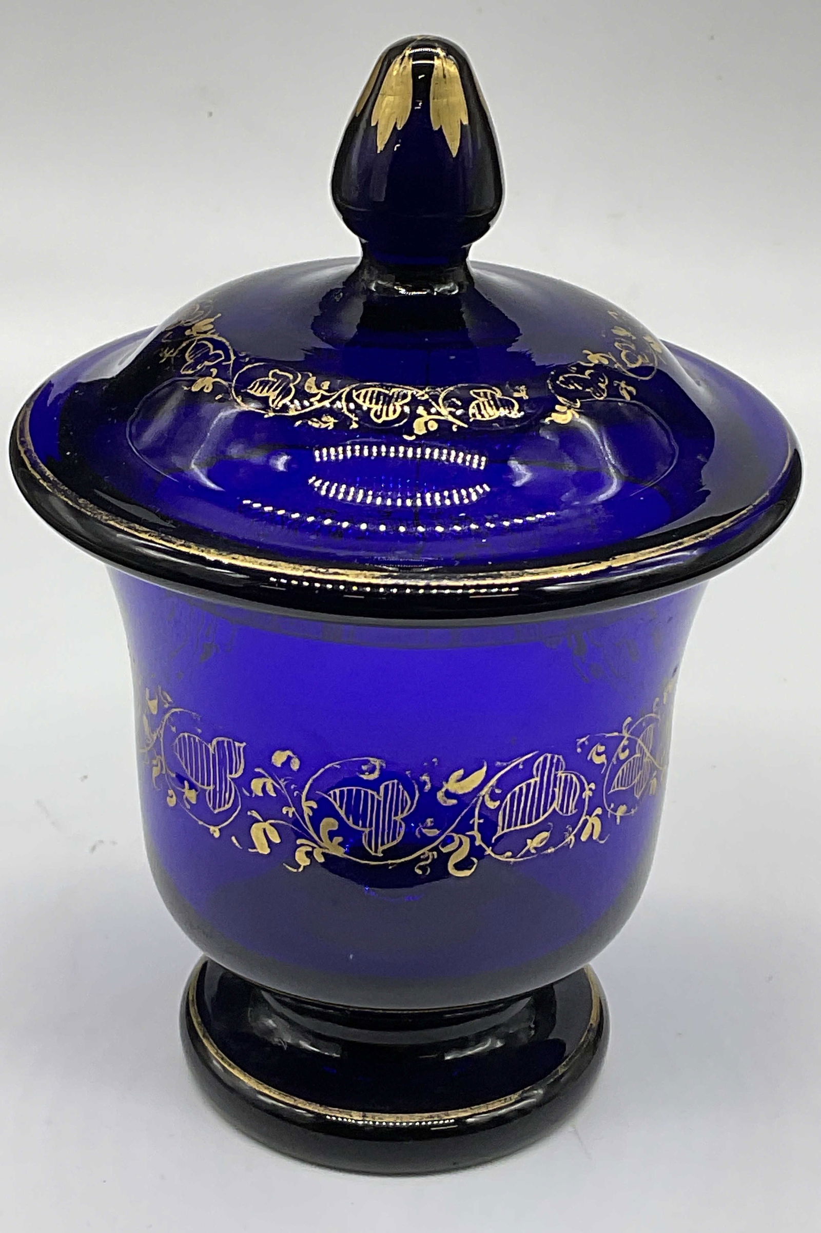 Vintage Cobalt Blue & Gilt Art Glass Lidded Vessel (1 of 7)