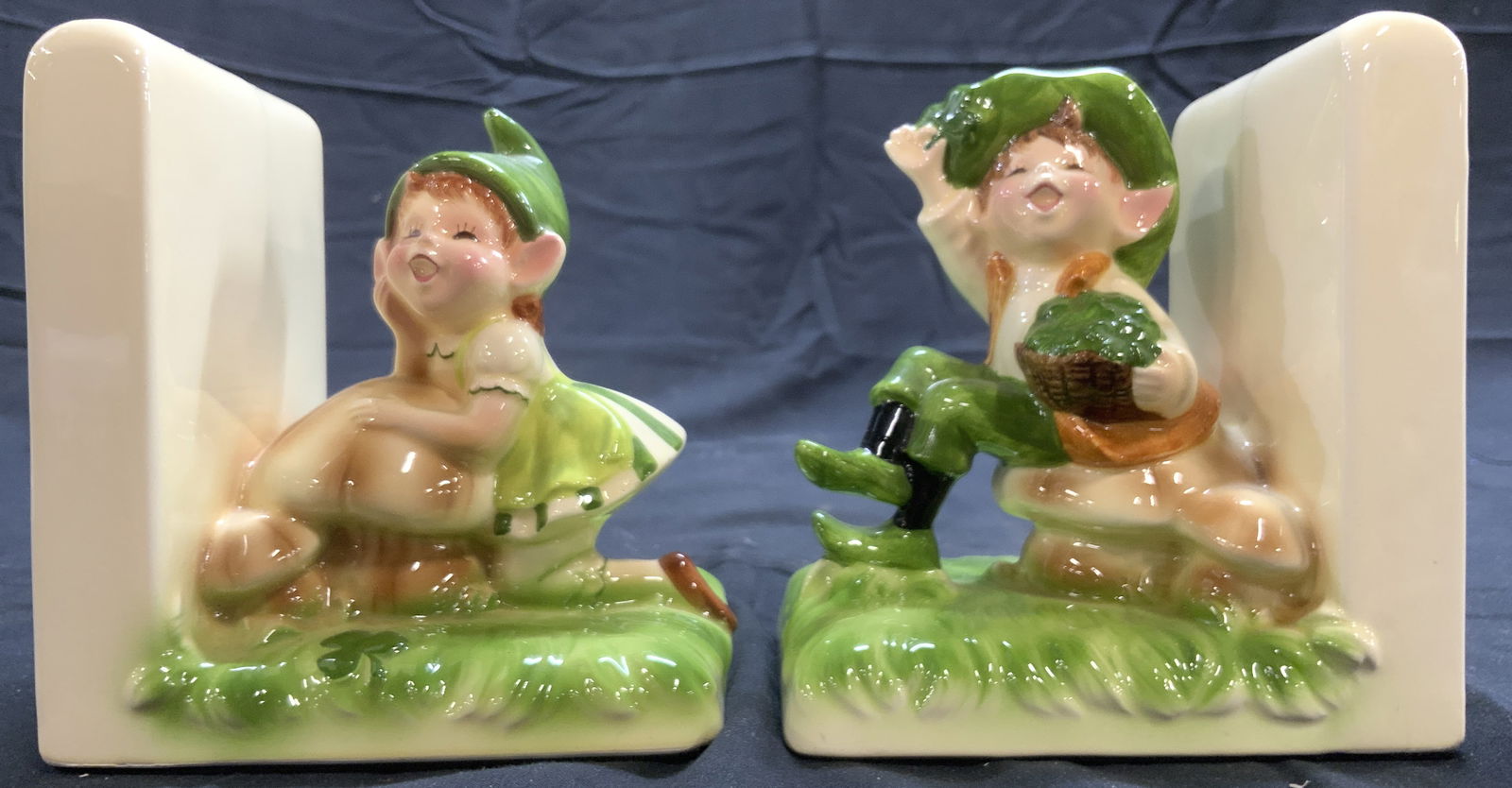 GORHAM Pixie Gnome & Leprechaun Porc Bookends (1 of 8)