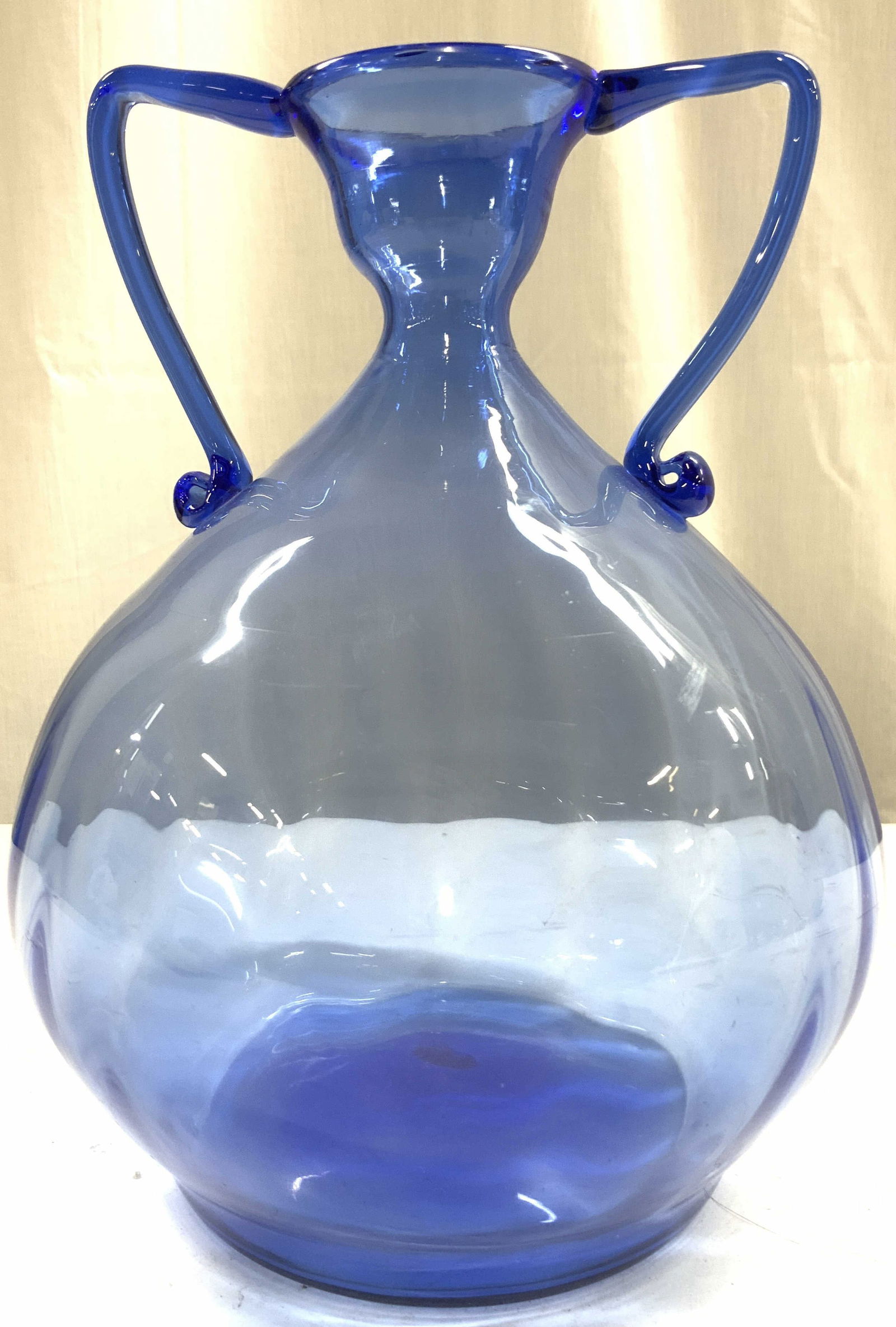 Hand Blown Double Handle Art Glass Vase blue (1 of 8)