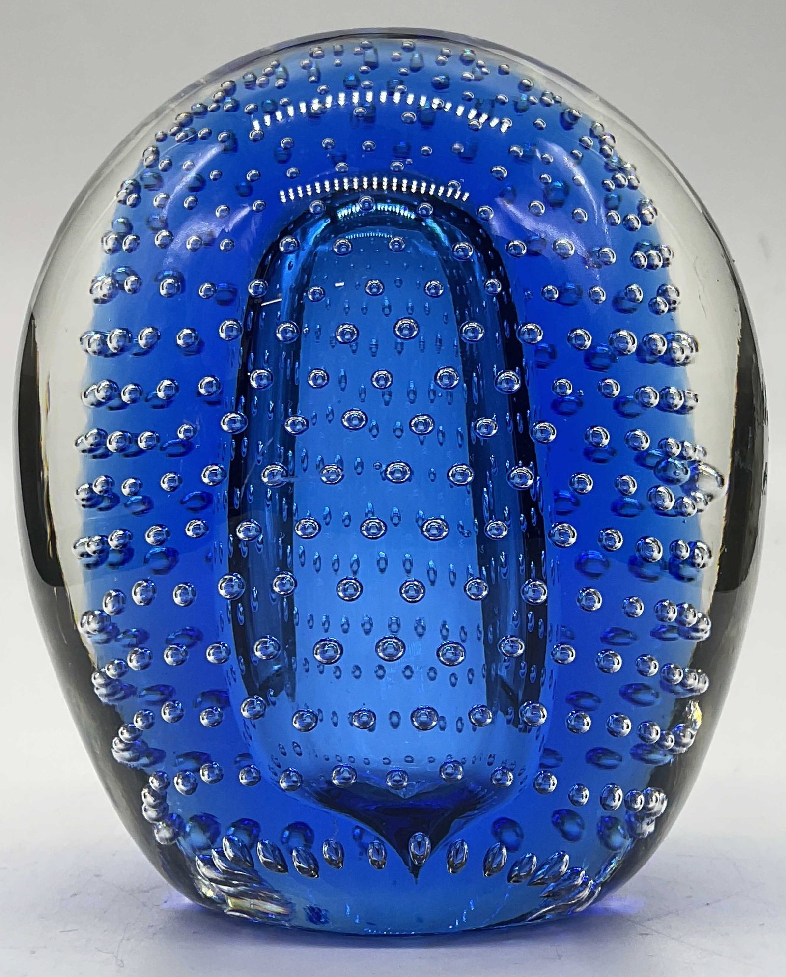 Blue Controlled Bubble Art Glass Paperweight (1 of 7)