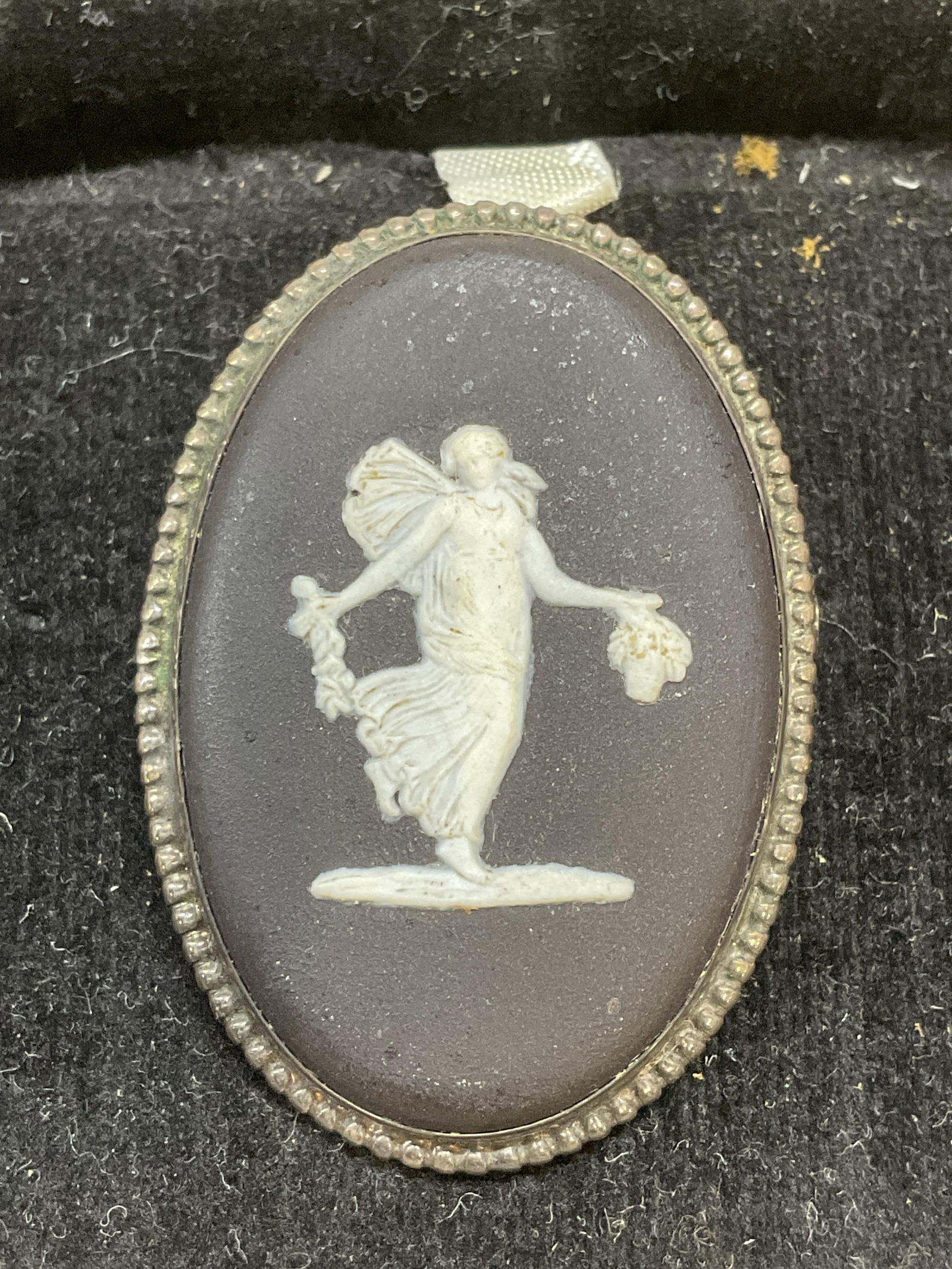 Vtg Wedgwood Sterling Silver Jasperware Brooch (1 of 7)