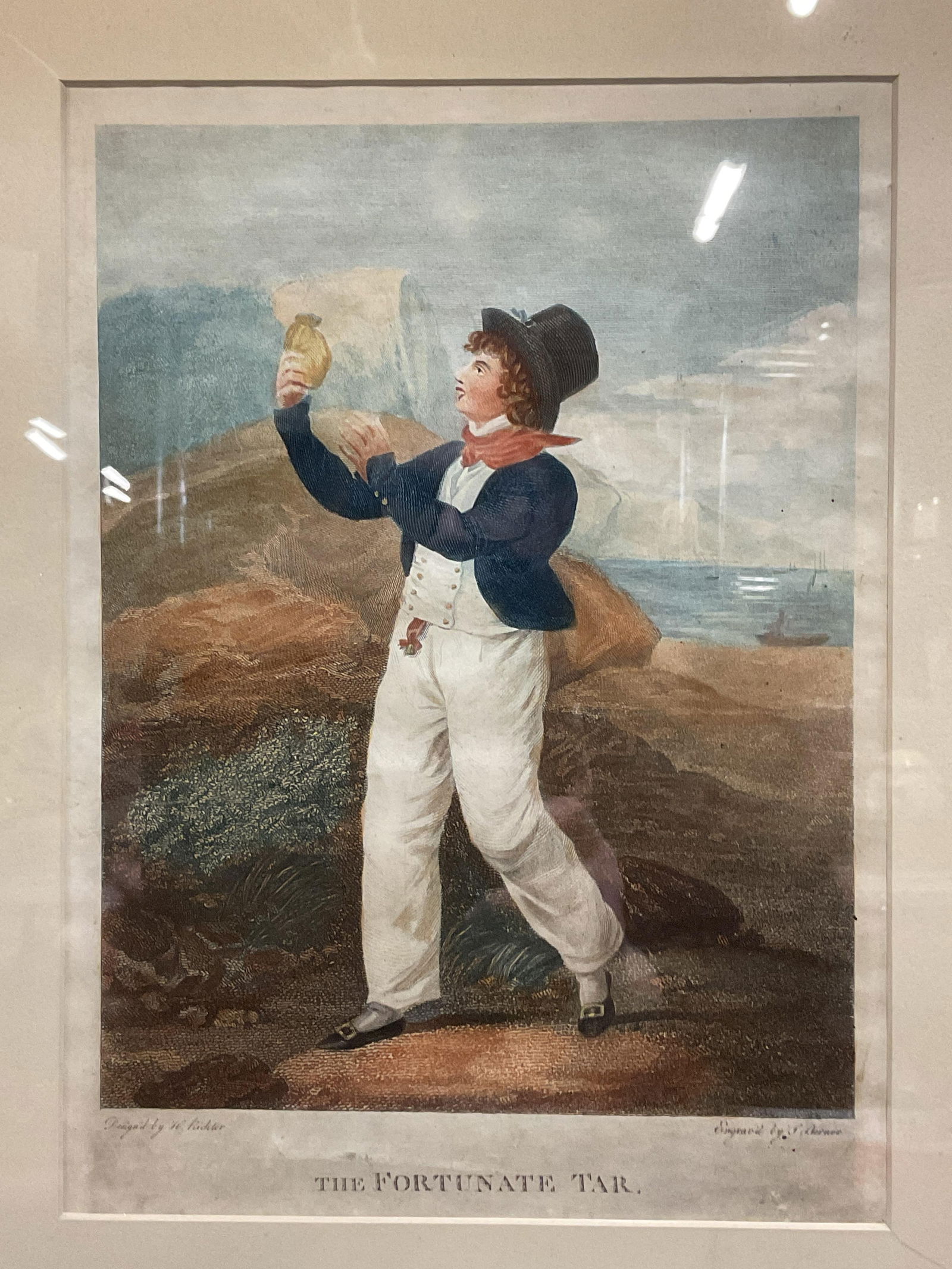 Framed Antique The Fortunate Tar Engraving (1 of 6)