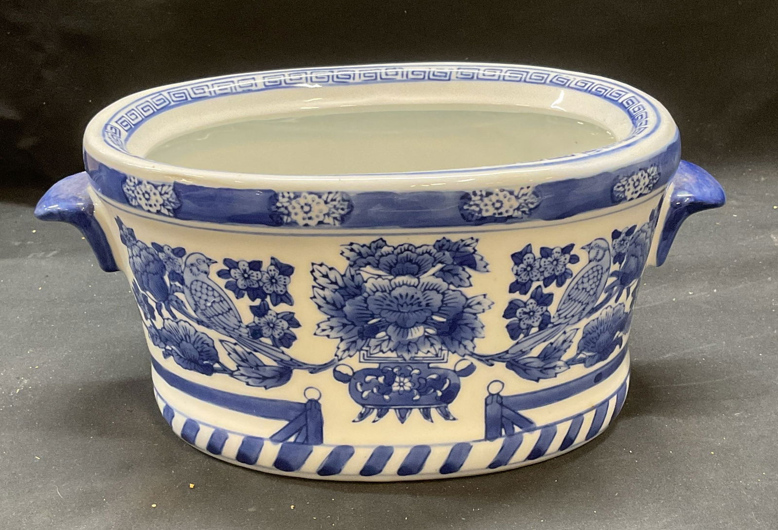 Asian Blue & White Porcelain Floral Cachepot (1 of 6)