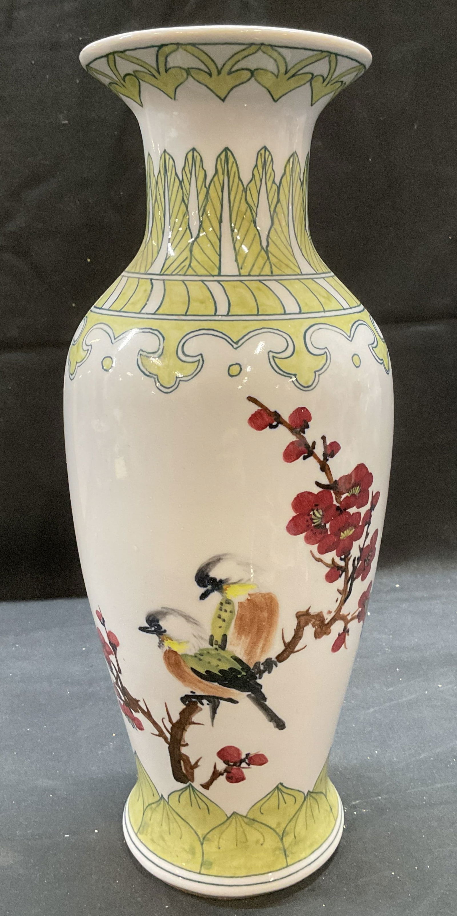 Signed Asian Ceramic White & Green Bird Vase (1 of 6)