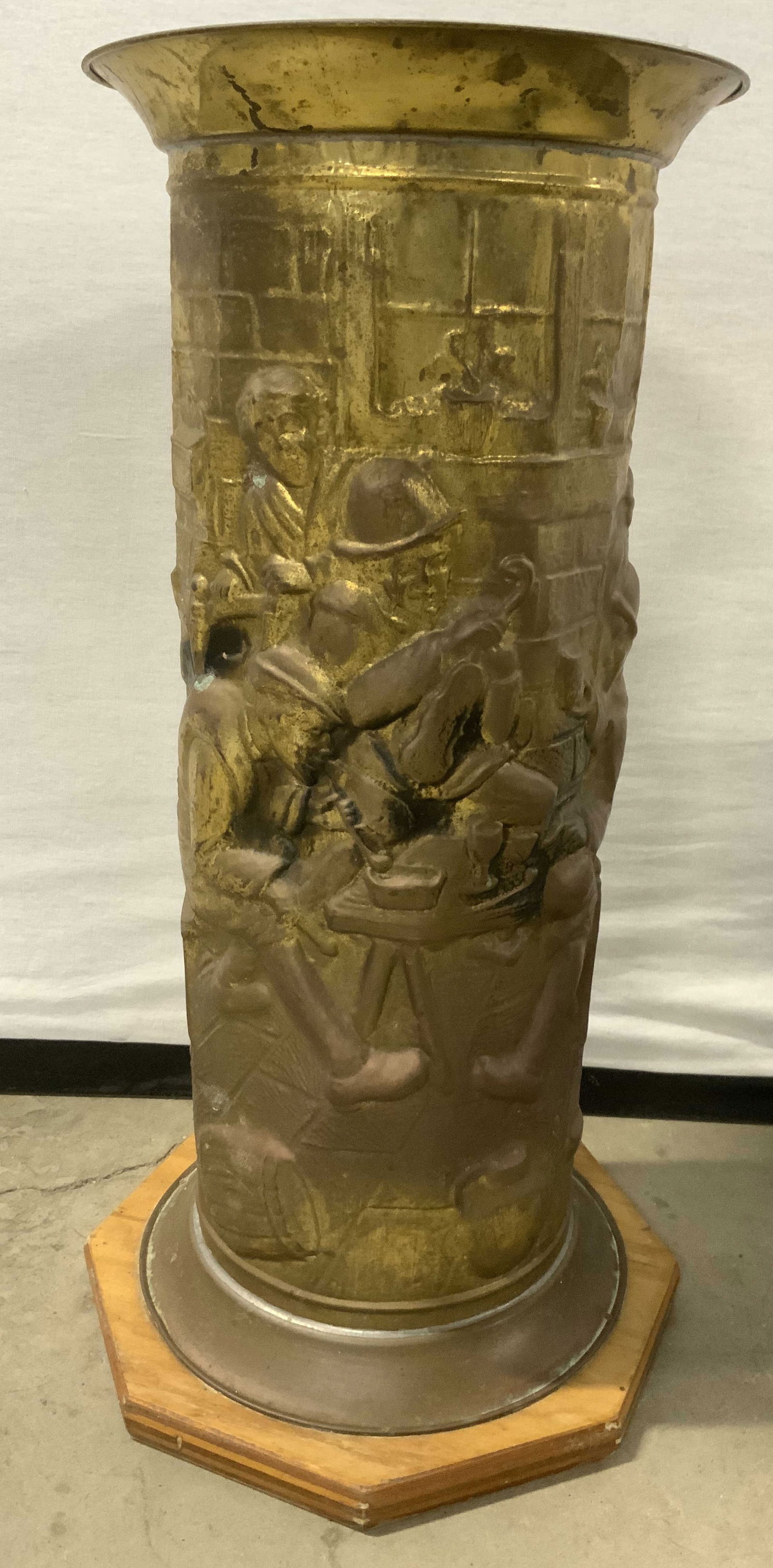 Vintage English Brass Umbrella Stand W Wood Base (1 of 8)