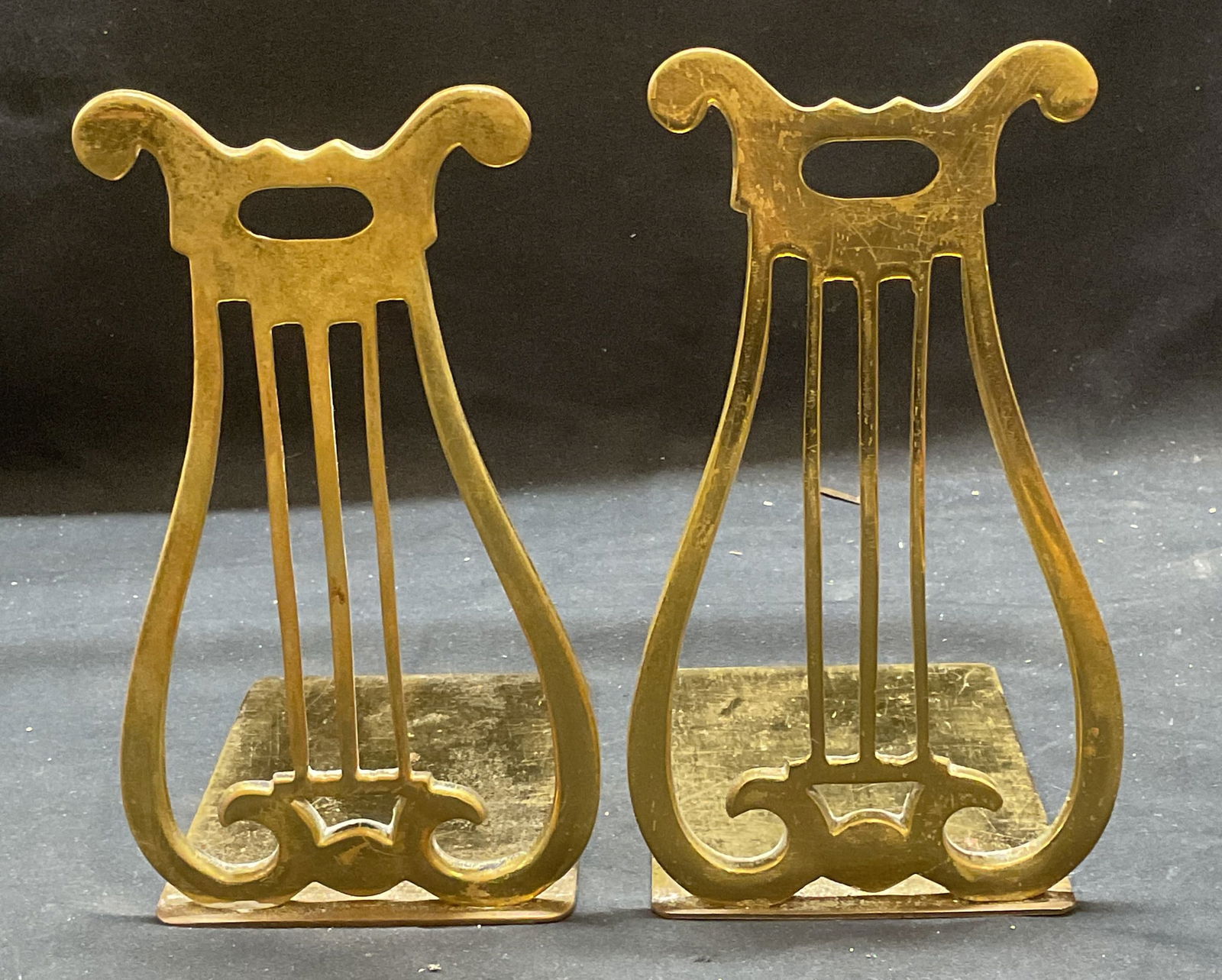 Pair Vintage Brass Lyre Bookends, England (1 of 6)