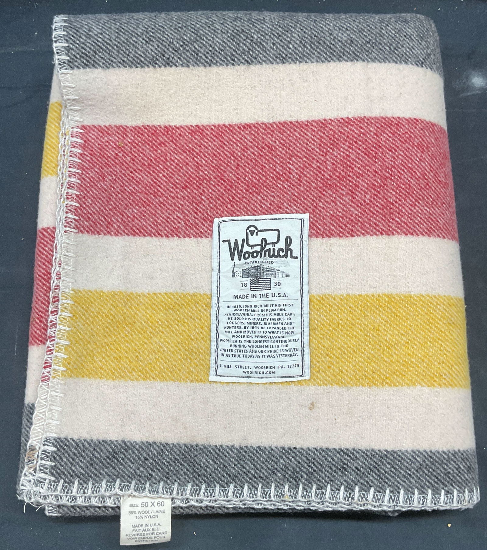 Woolrich Yellow Red Striped Wool Blanket (1 of 6)