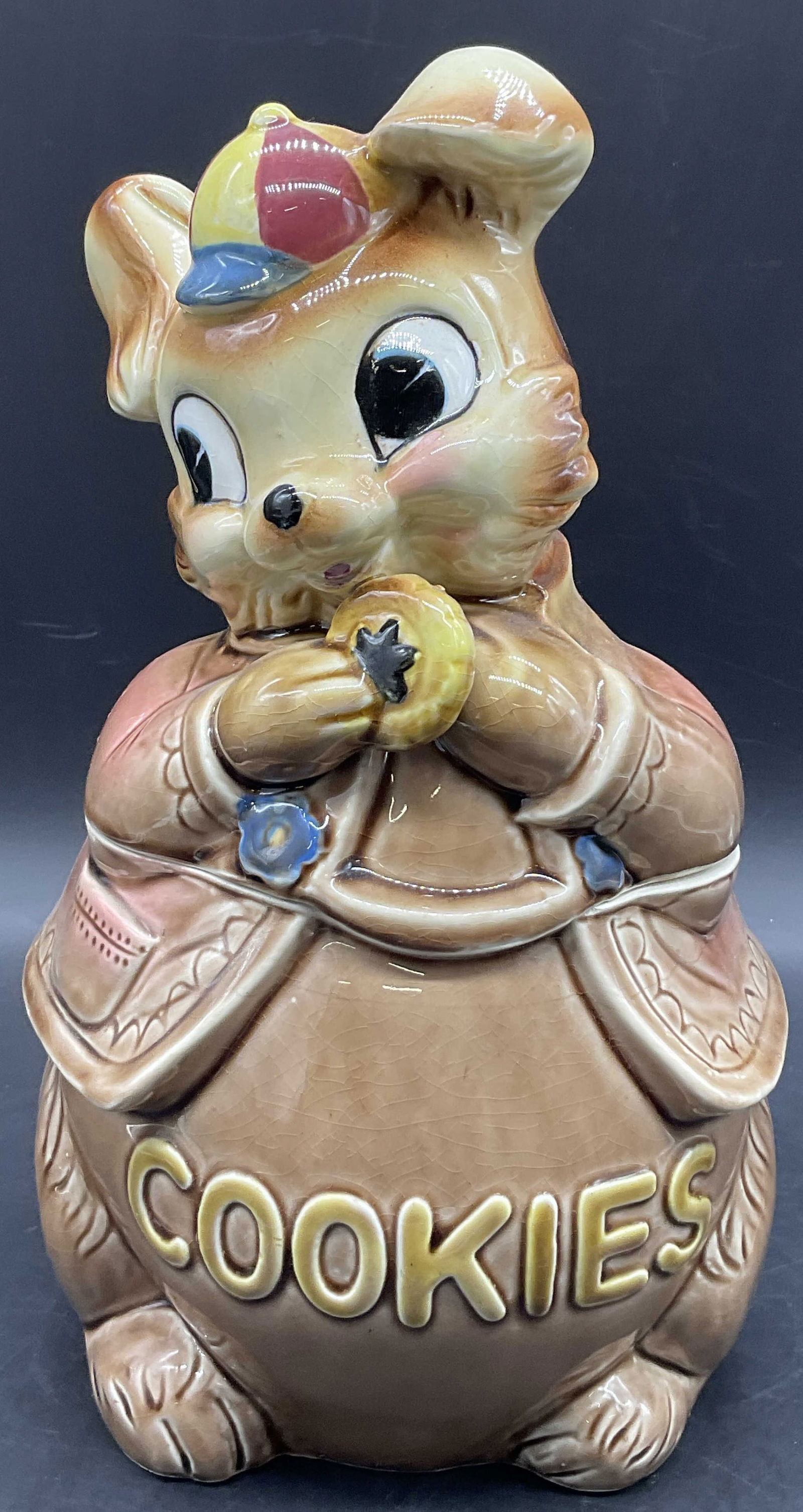 ROYAL SEALY Vintage Anthropomorphic Animal Jar: ROYAL SEALY Vintage Anthropomorphic Animal Cookie Jar. Lidded. ROYAL SEALY JAPAN sticker to underside. Measures approx. 12.5H x 7W in. Ambiguous animal, possibly a rabbit, dog, chipmunk, bear, or othe