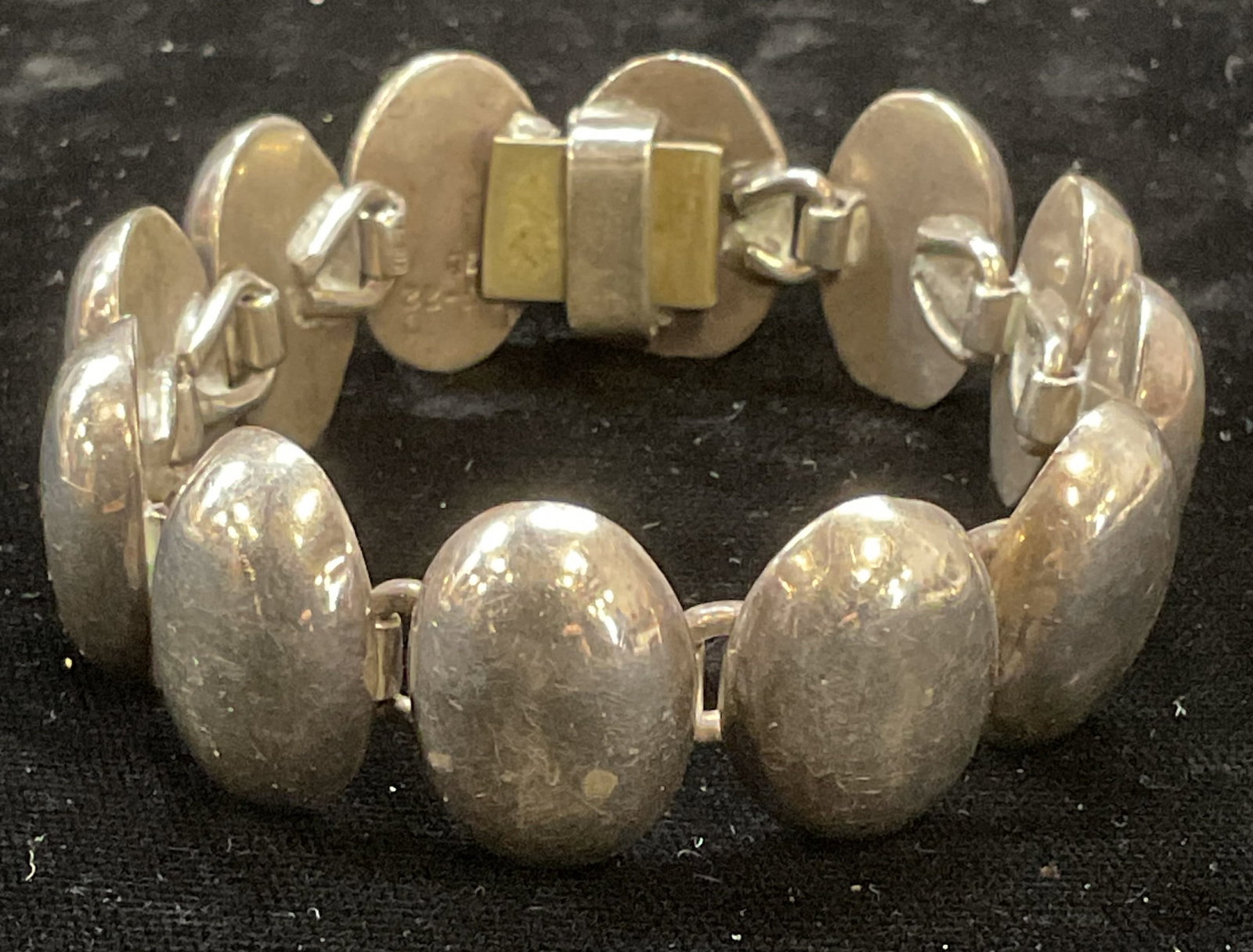 Vtg Sterling Silver Oval Panel Bracelet, Mexico (1 of 7)