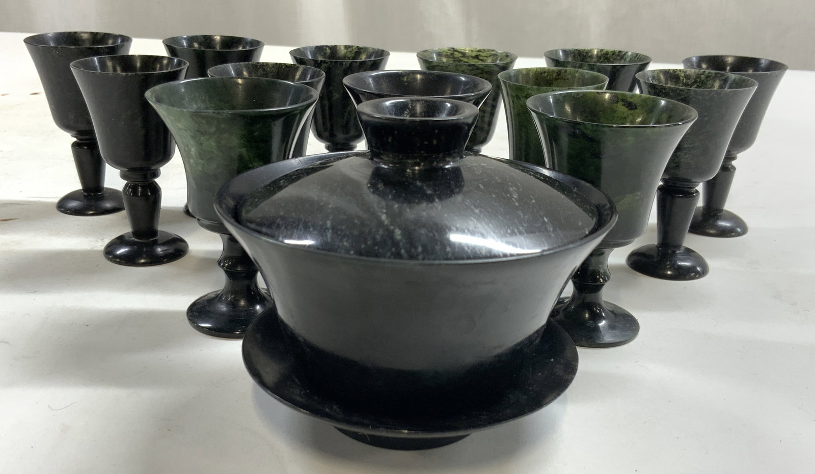 Set 15 Asian Spinach Jade Bowl & Goblets (1 of 8)