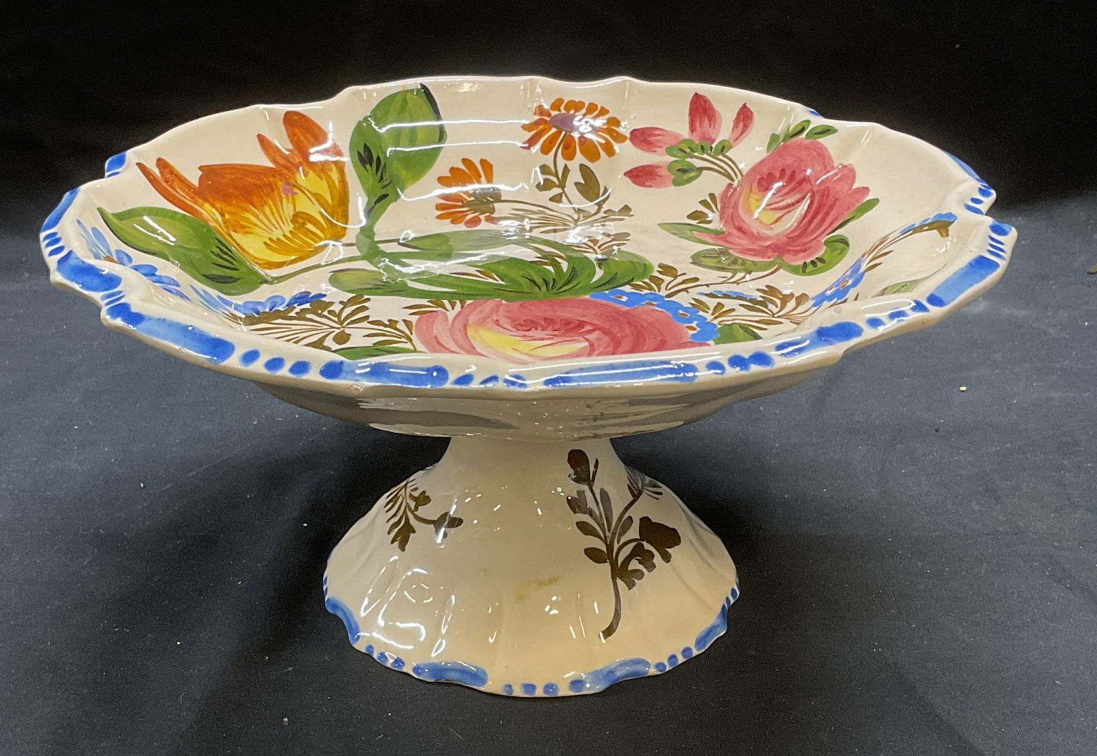 Vtg Hand Painted Ceramic Footed Dish, Italy (1 of 6)