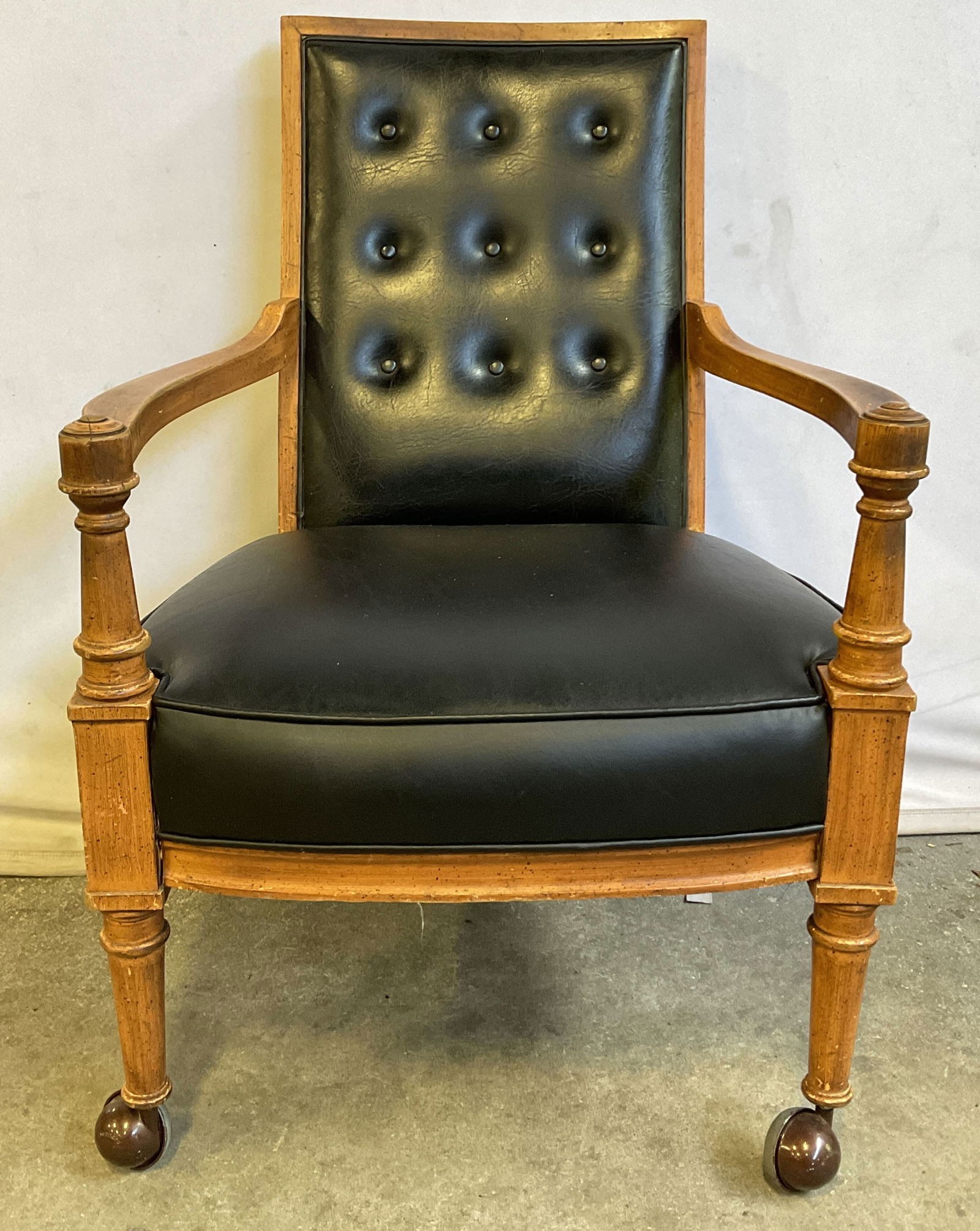 Vintage Black Leatherette Armchair on Casters (1 of 11)