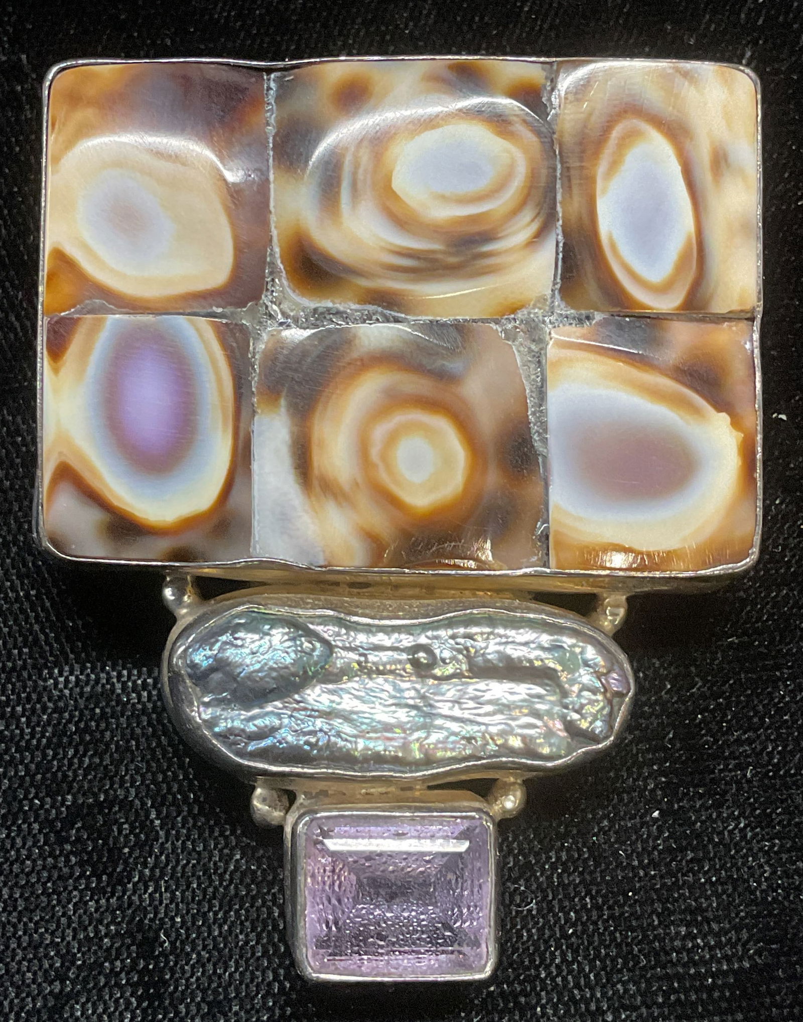 Vtg Sterling Silver Shell & Pearl Pendant (1 of 6)