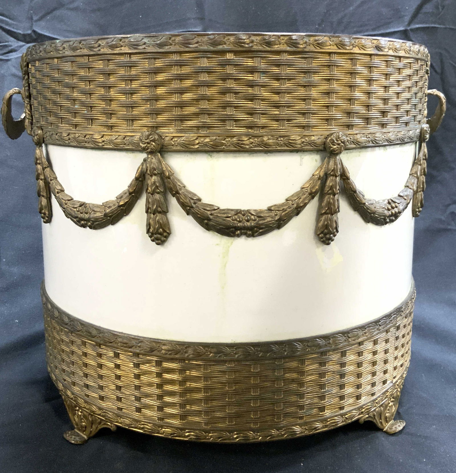 Vtg Victorian Style Ceramic Planter W Brass Ovrlay (1 of 8)