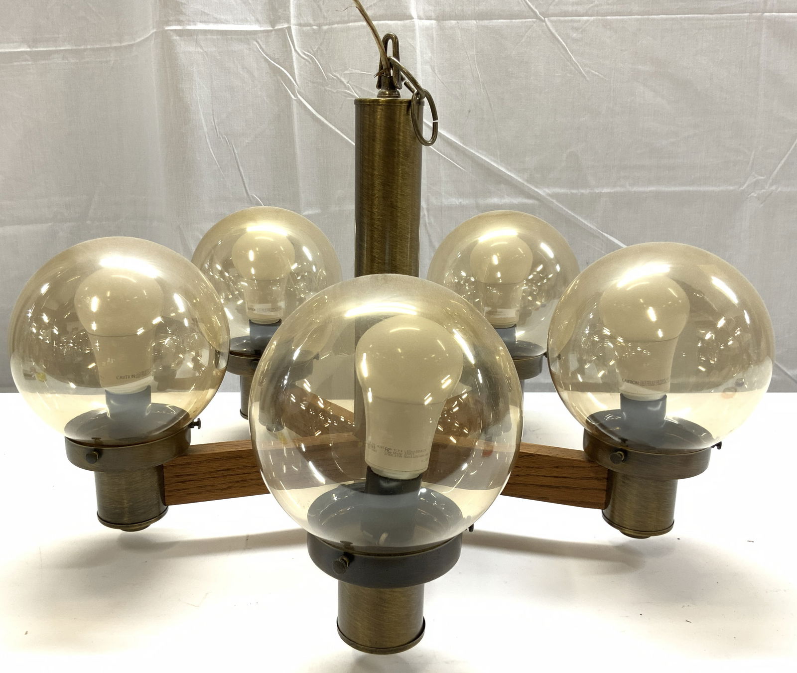 MCM Wood & Brass Globe Chandelier (1 of 8)
