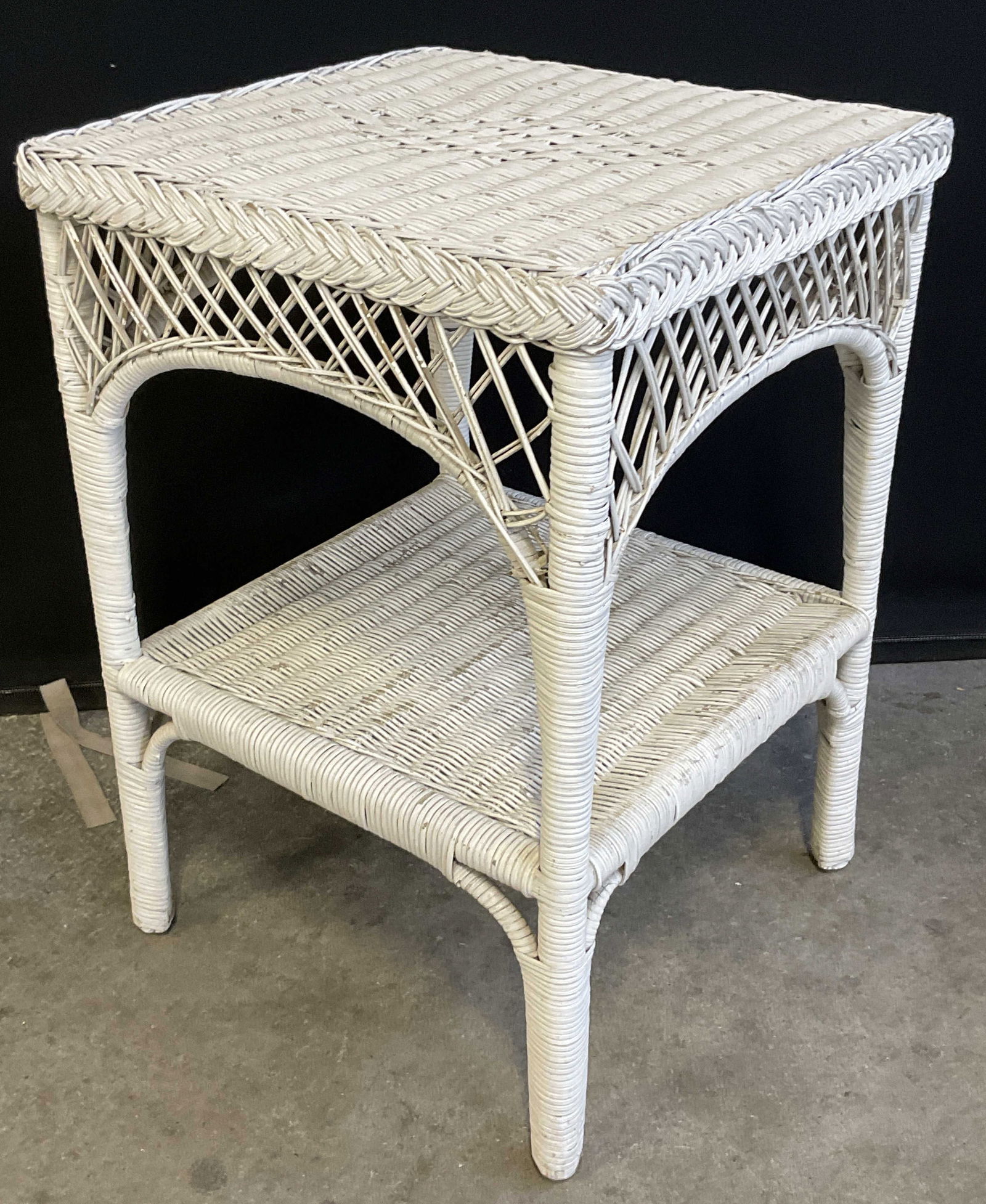 Vintage Painted Woven White Wicker Side Table (1 of 8)