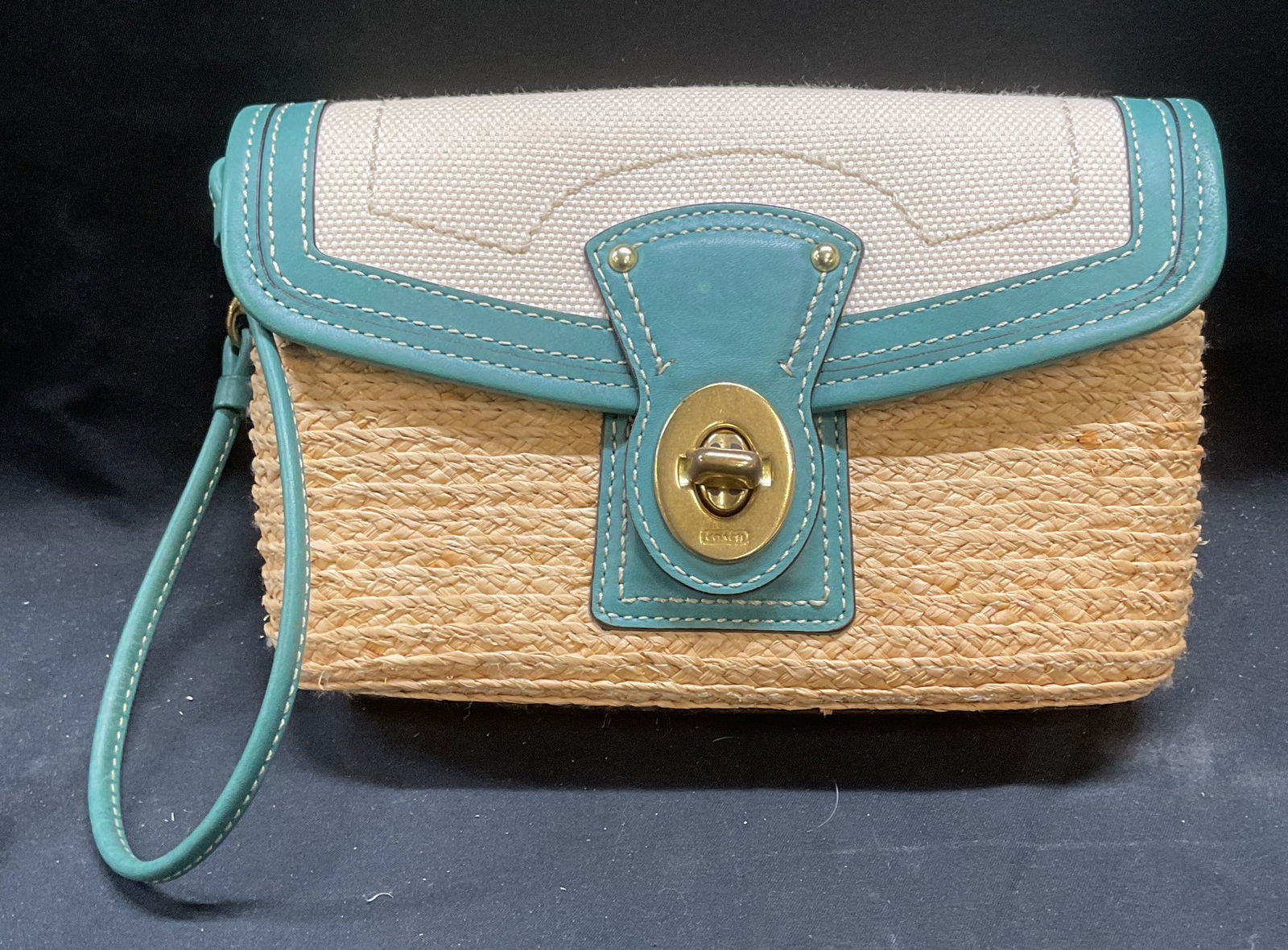 Coach Straw Canvas Leather Trim Clutch NWT (1 of 7)