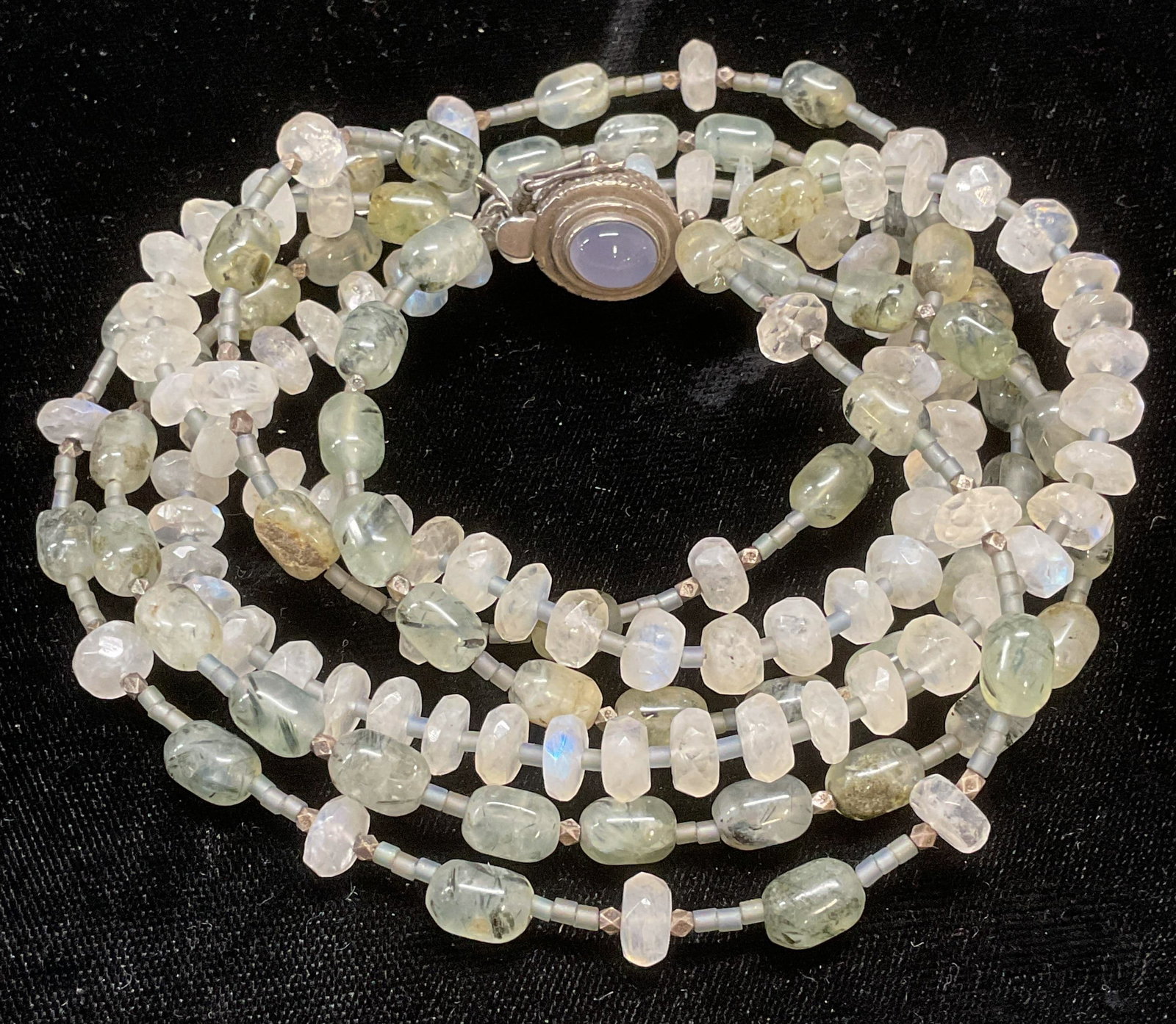 Vtg Sterling Silver Moonstone Beaded Necklace (1 of 6)