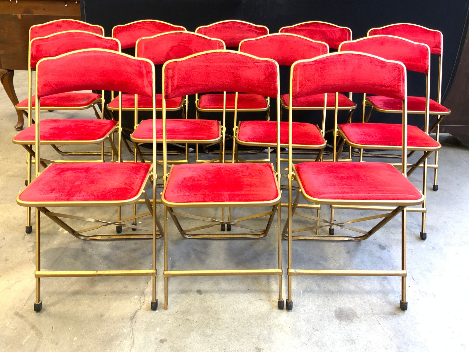 Set 12 Red & Gold Tone Metal Folding chairs (1 of 8)