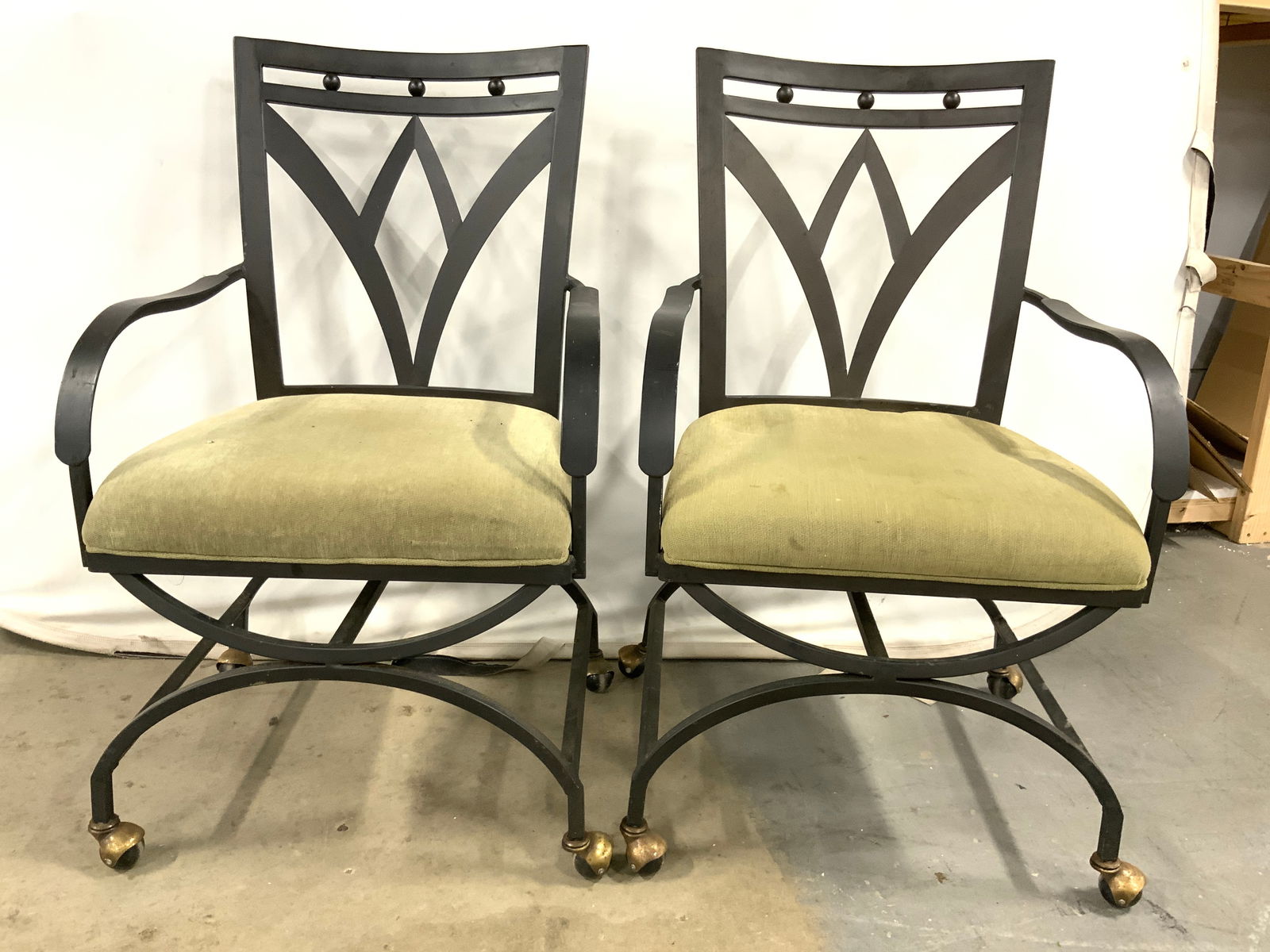 Pair Metal Patio Chairs On Casters (1 of 10)