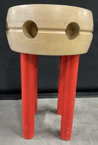 Vintage Open Woodwork Lego Style Round Stool