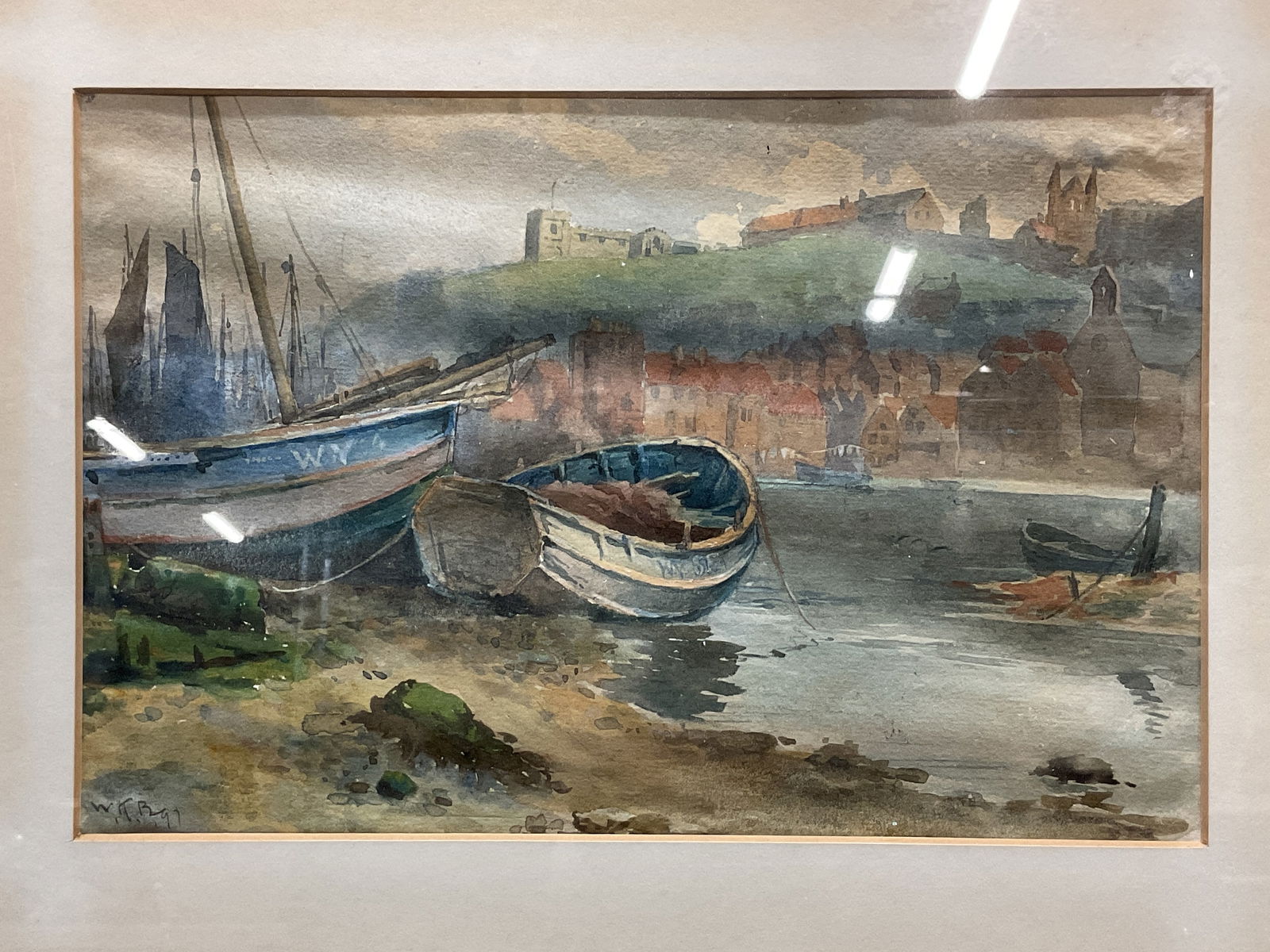 Signed Harbor Boat Scene Watercolor Painting (1 of 6)