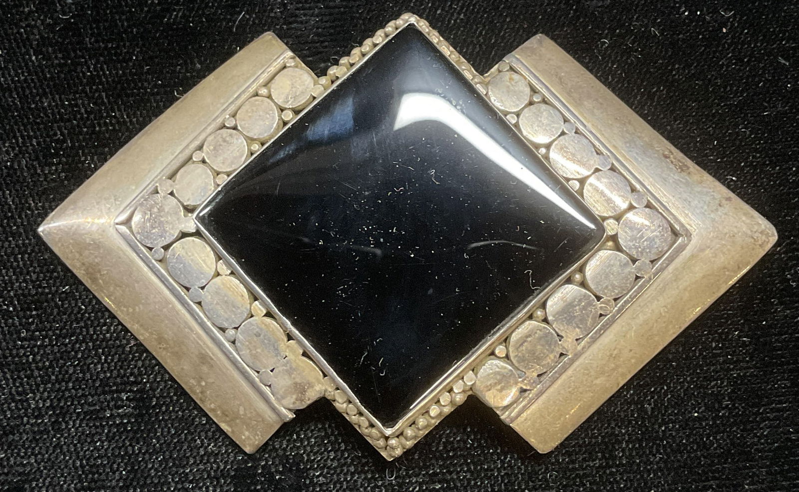 Sterling Silver Onyx Art Deco Revival Brooch 3in (1 of 6)