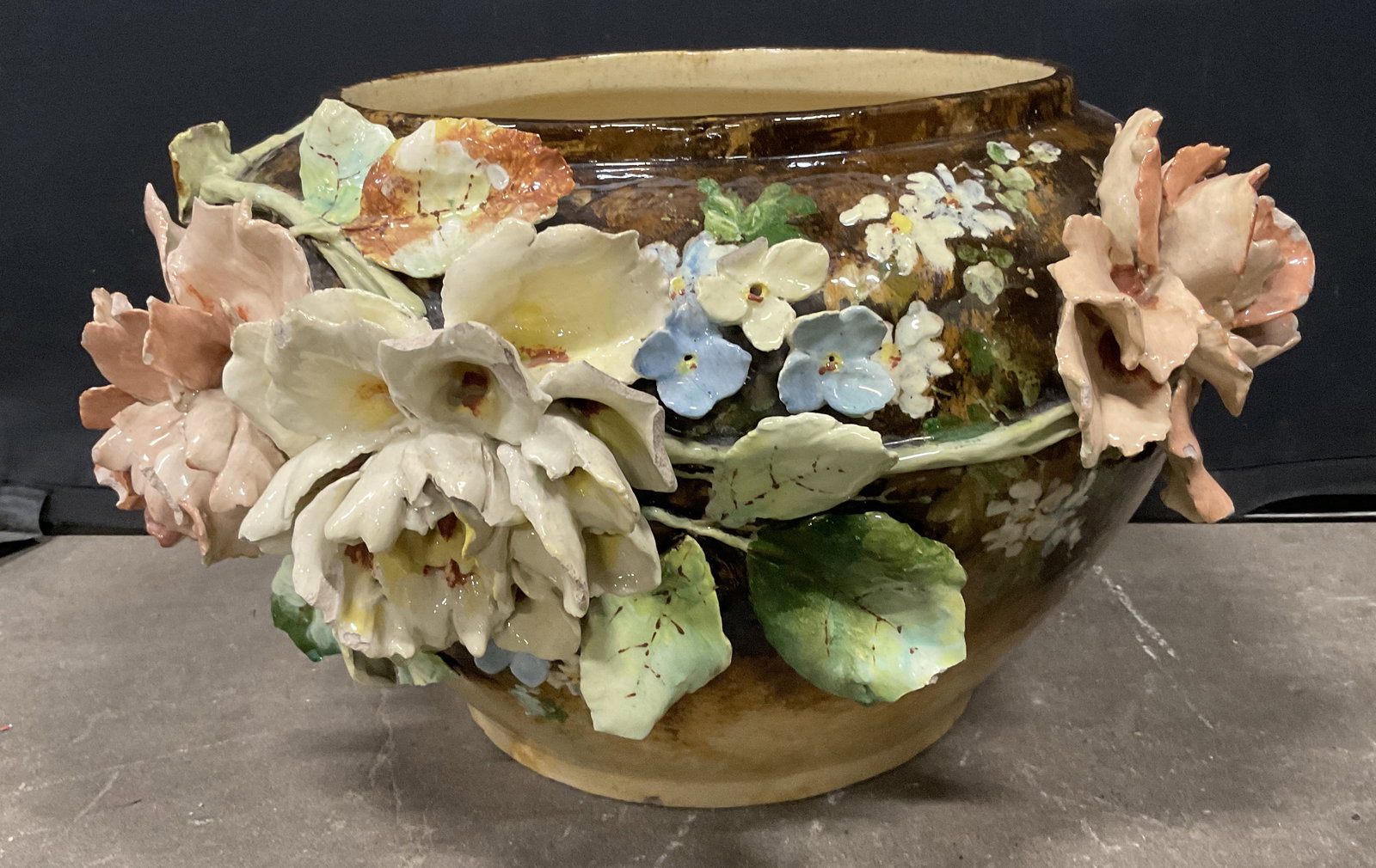 Vintage Hand Painted Raised Floral Ceramic Planter (1 of 10)