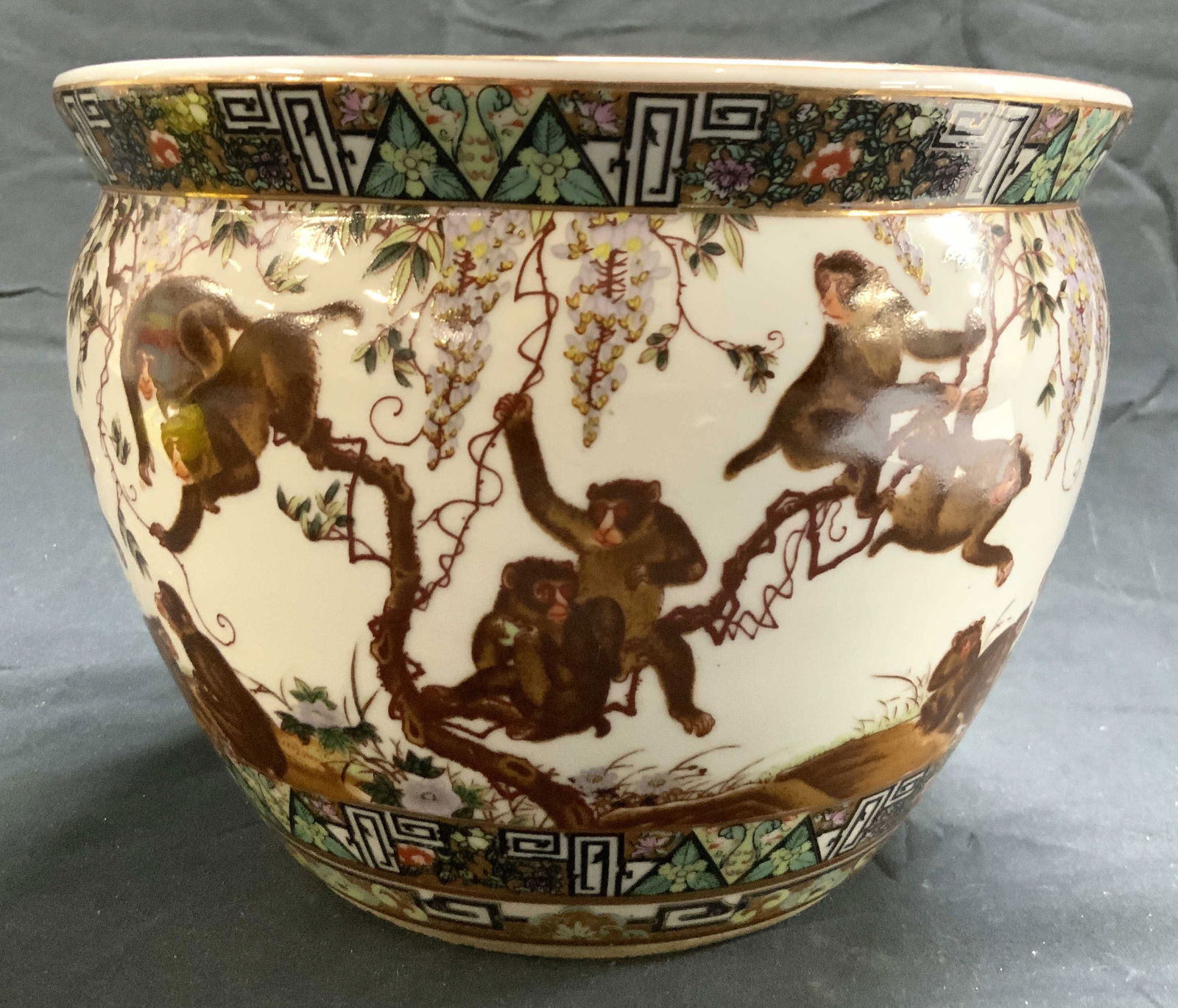 Signed Hand Painted Asian Porc Monkey Planter (1 of 8)