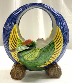 Vintage Ceramic Bird Ring Planter Vessel