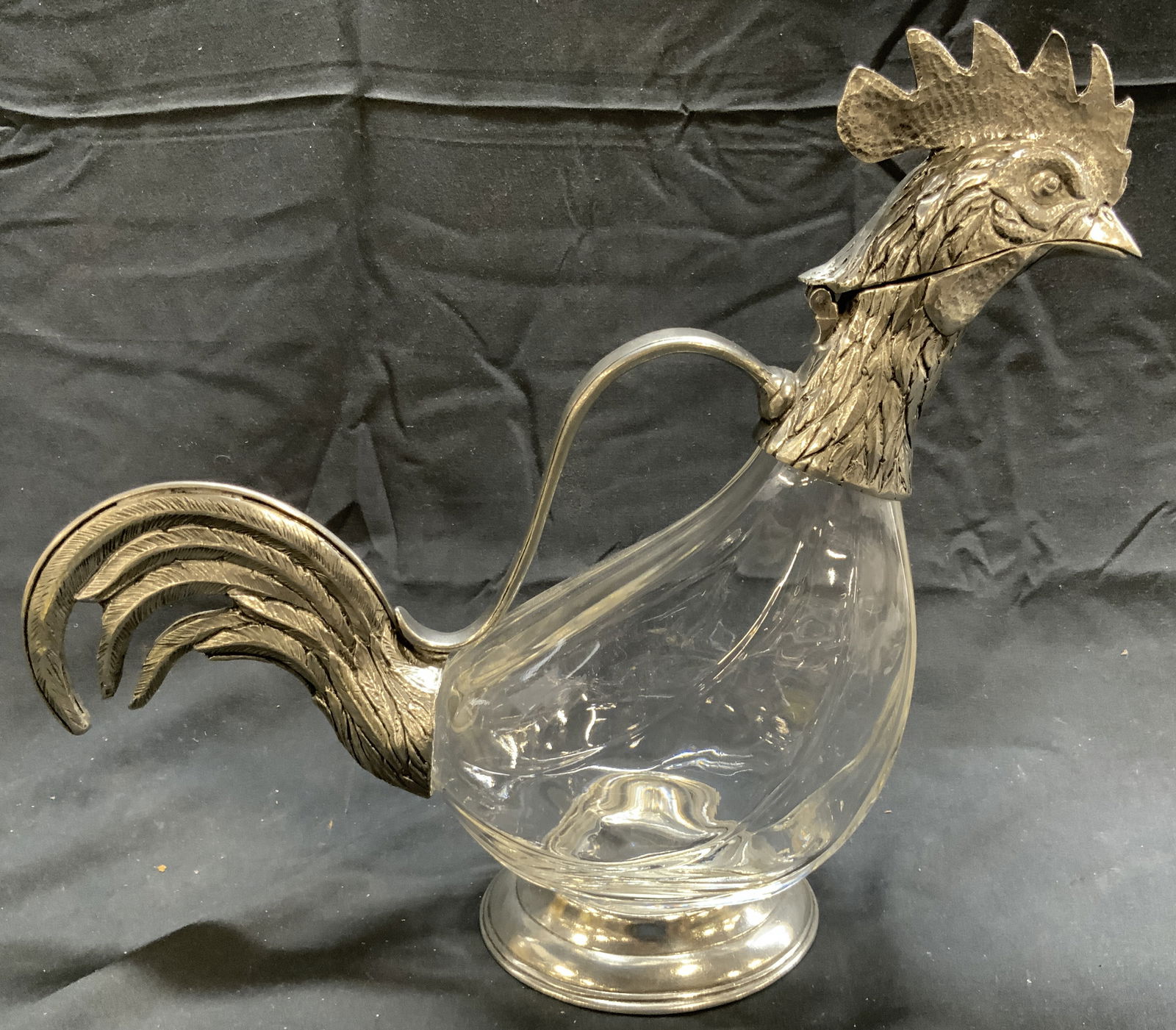 ARTE ITALICA Pewter & Glass Rooster Pitcher ITALY (1 of 10)
