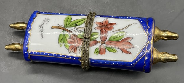 Vintage Hand Painted Porcelain Torah Trinket Box