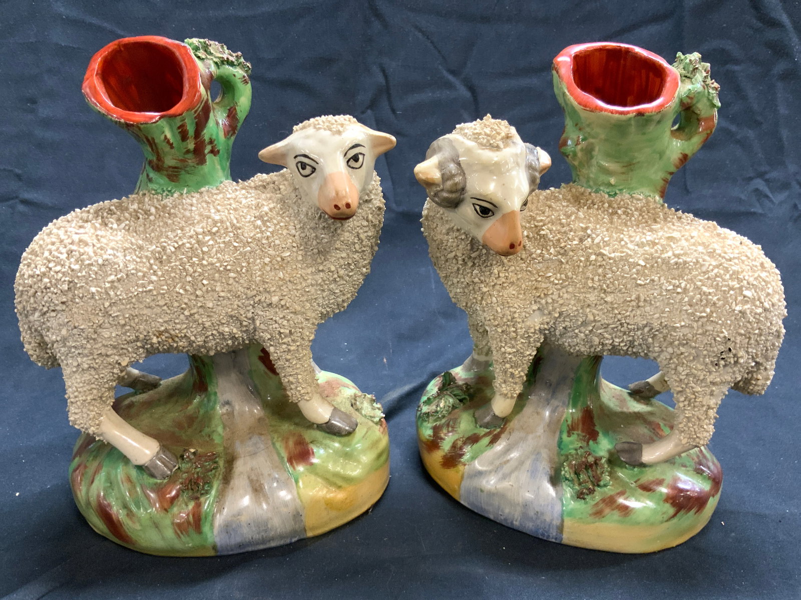 STAFFORDSHIRE WARE Pr Vtg Cer Sheep Spill Vases (1 of 8)