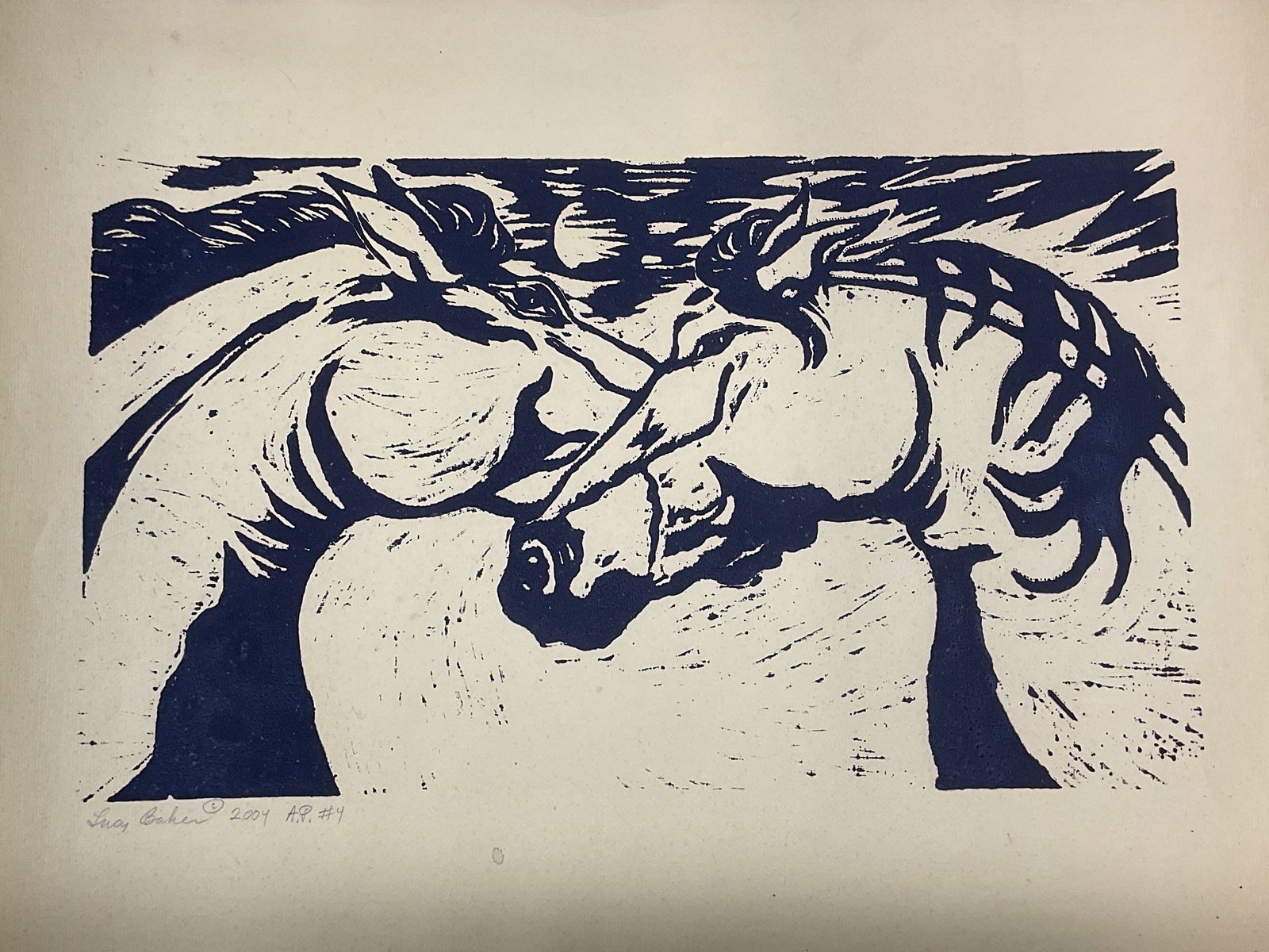 Sgn Ltd Edt Lucy Baher Two Horses Block Print 2004 (1 of 6)