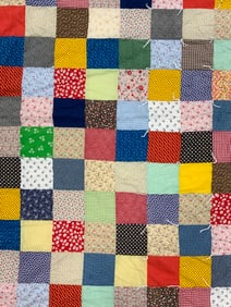 Vintage Checkered & Floral Patchwork Quilt