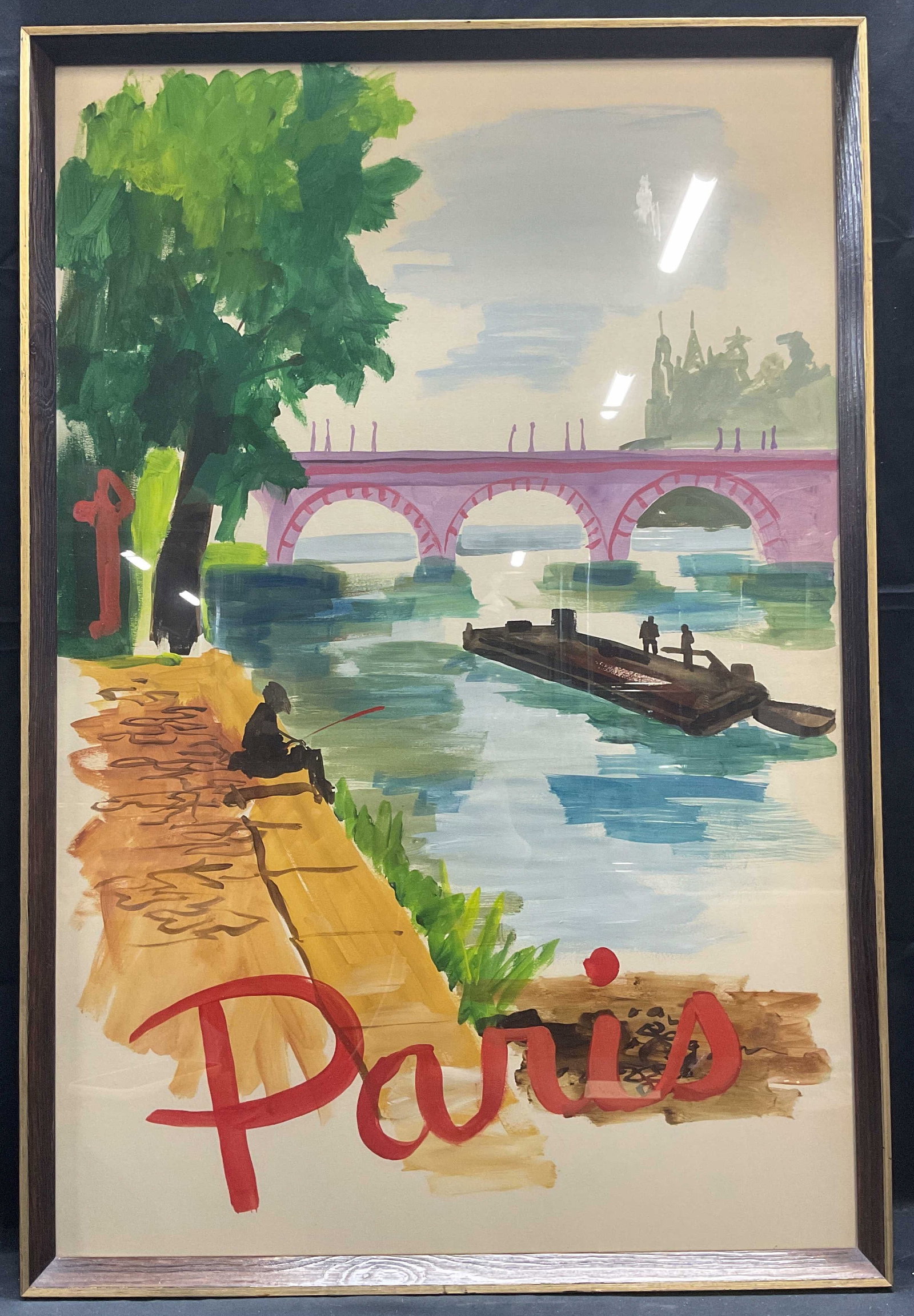 Framed Paris Seine River Travel Painting 31in (1 of 6)