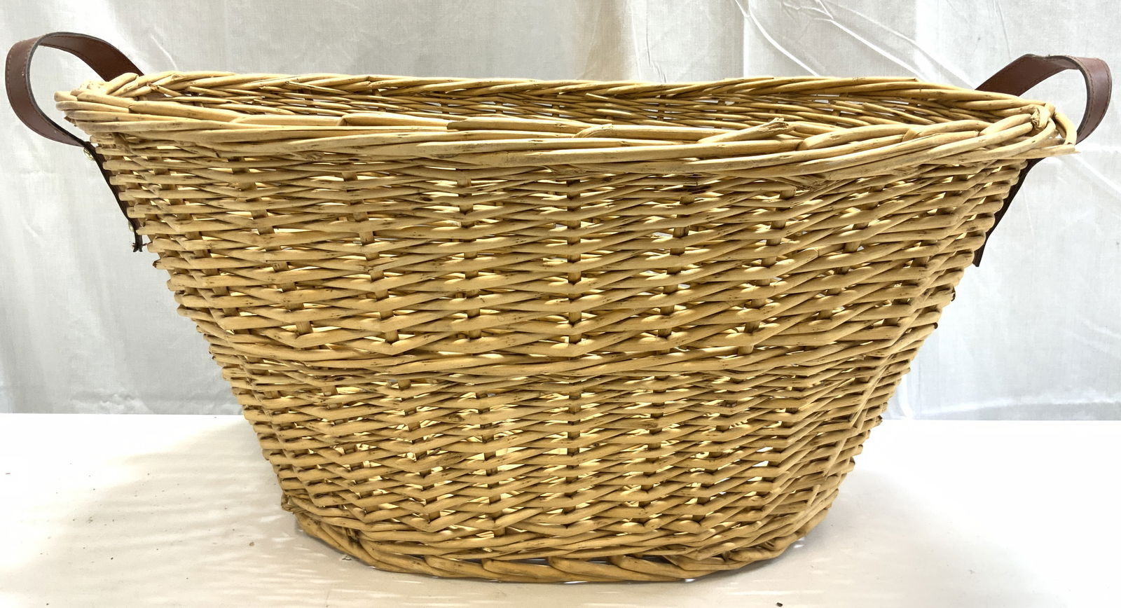 Vintage Woven Wicker Basket W Leather Handles (1 of 8)