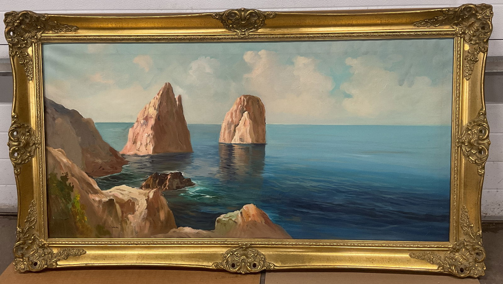 Signed Capri Faraglioni Rocks Oil Painting 4.5Ft W (1 of 7)