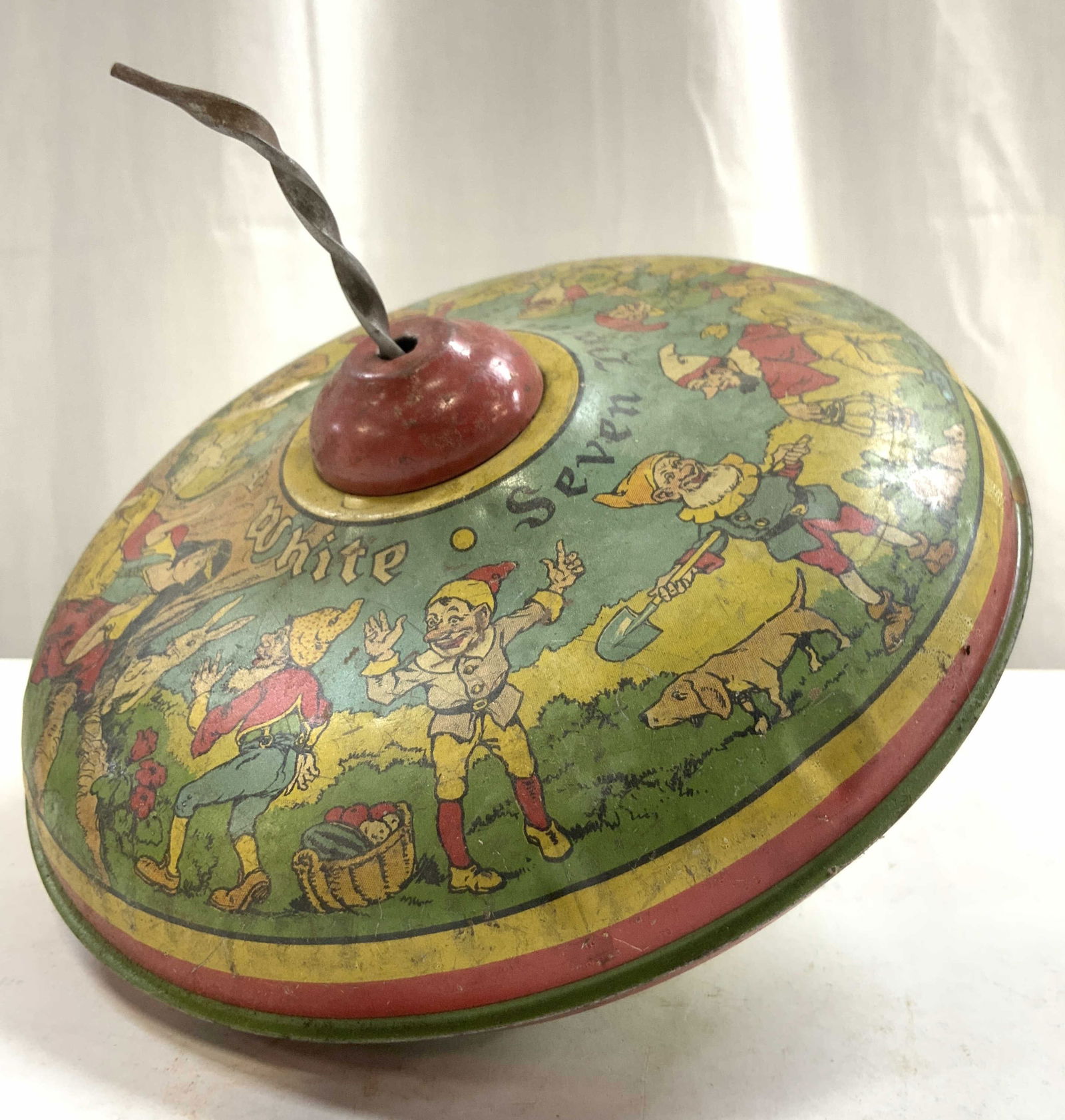 Vntg Snow White Lithographed Tin Spinning Top (1 of 9)