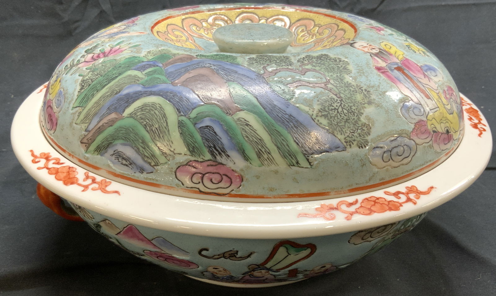 Signed Vtg Hand Painted Asian Serving Bowl W Lid (1 of 9)