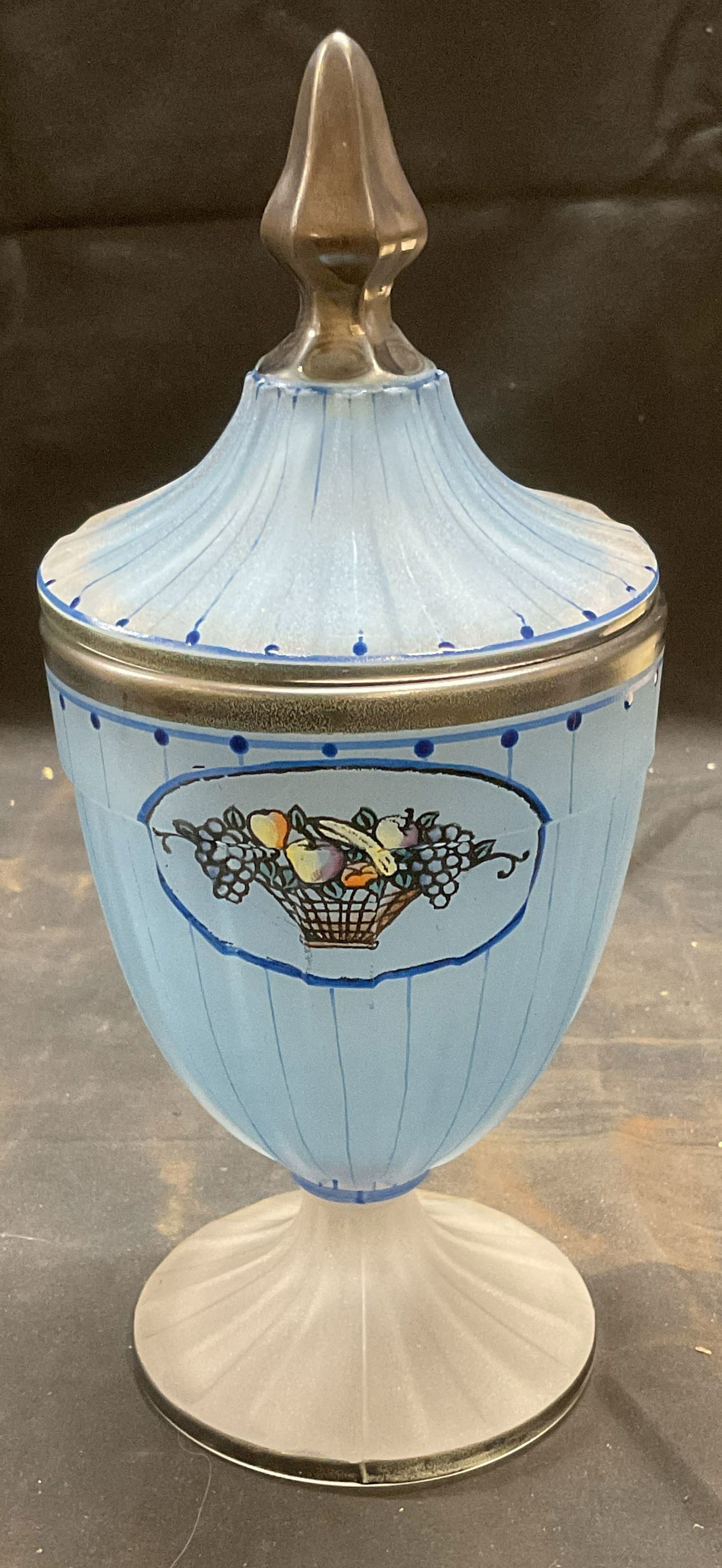 Hand Painted Blue Glass Fruit Covered Urn (1 of 6)