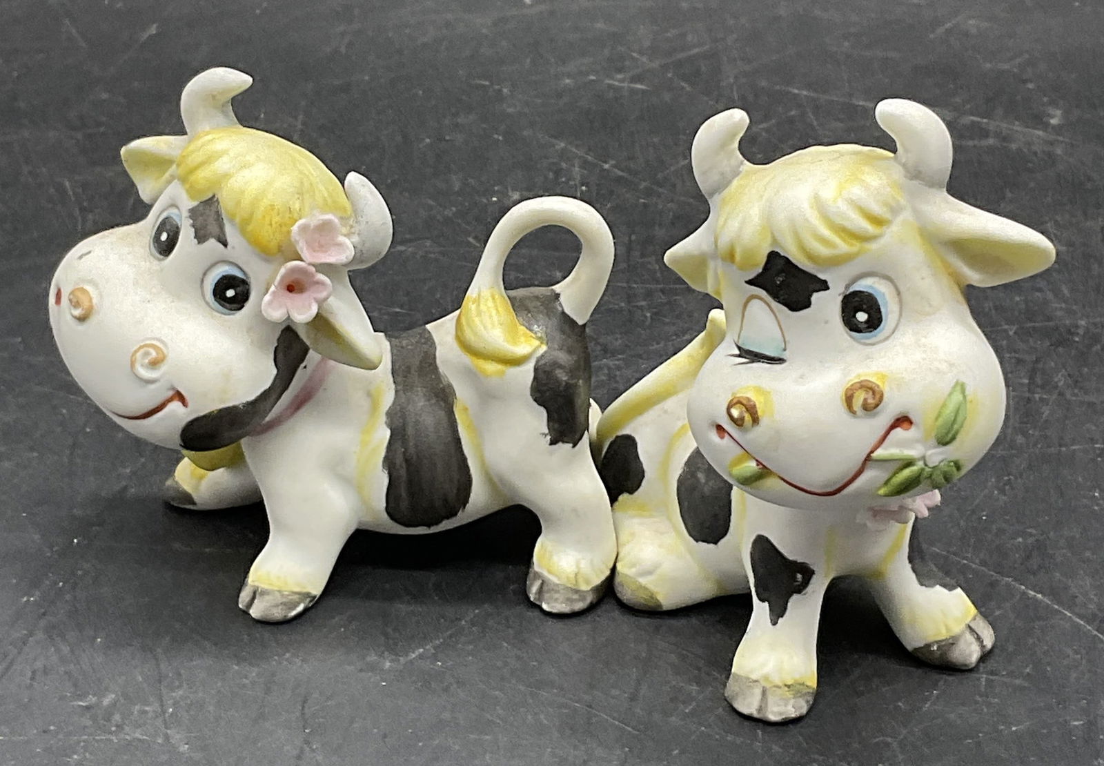 Pair Vintage Hand Painted Ceramic Cow Figurals (1 of 7)