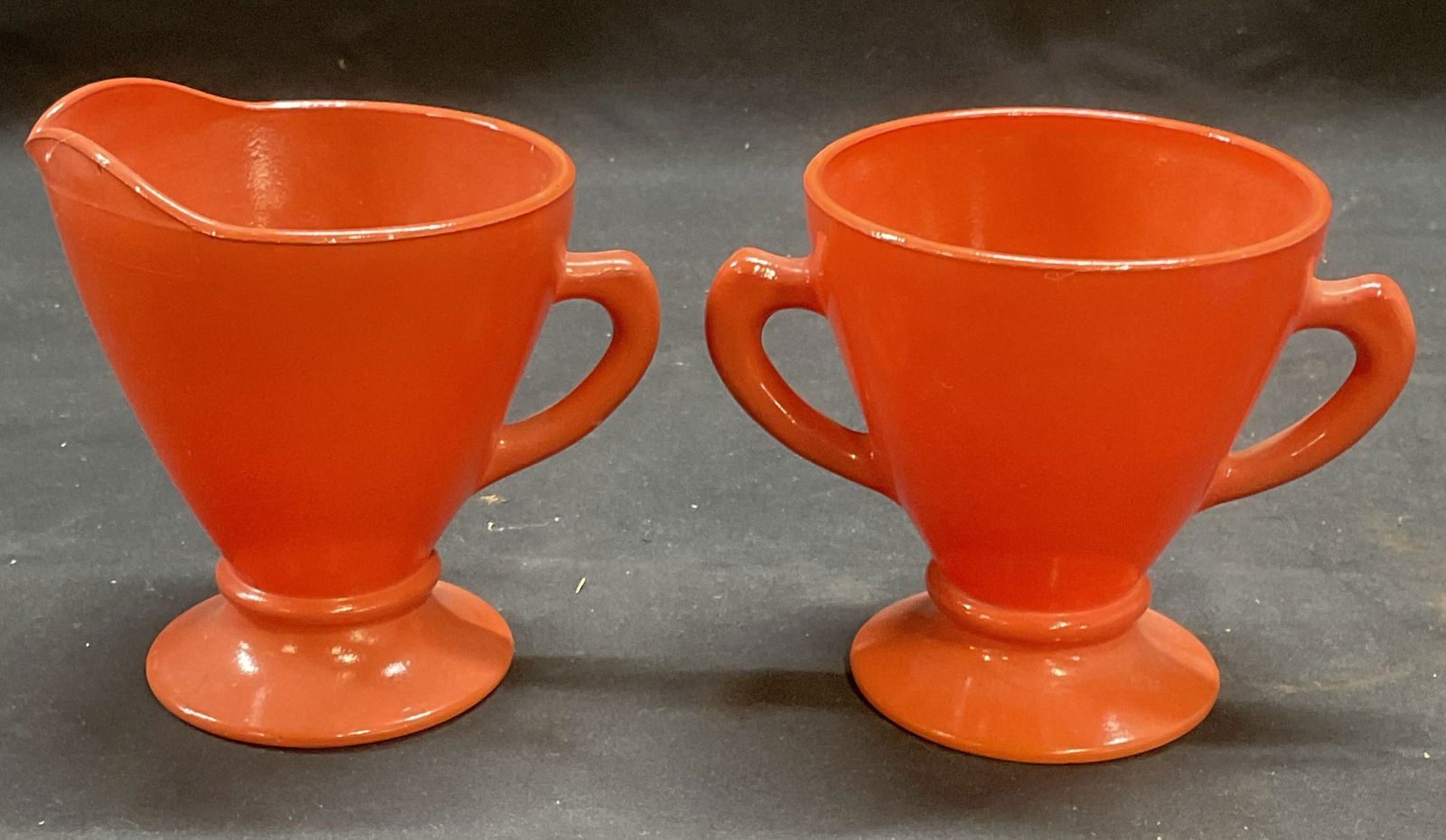 Set MCM Vtg Pink Glass Creamer & Sugar Bowl (1 of 6)