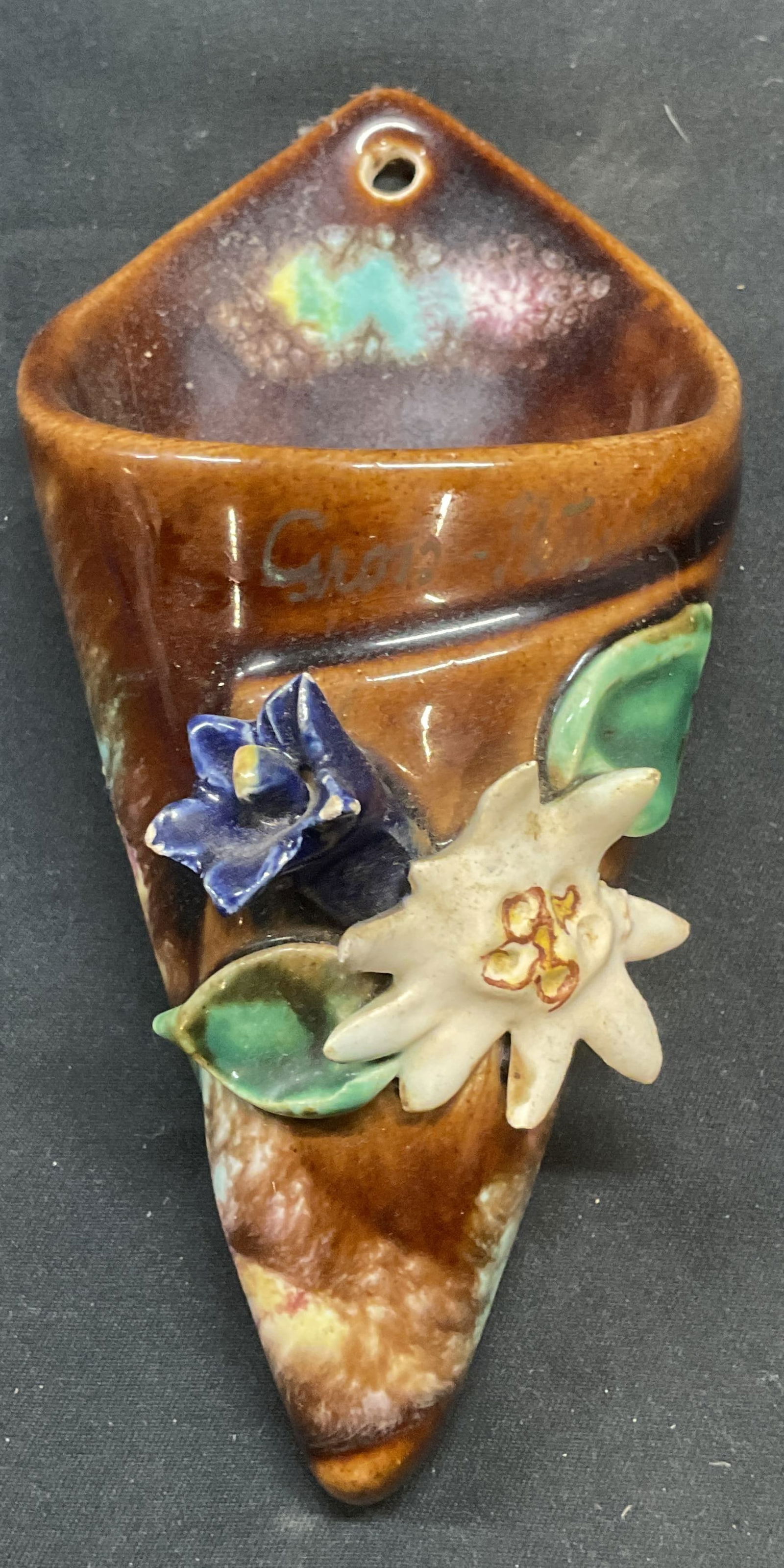 Vtg Ceramic Flower Wall Pocket Planter, Austria (1 of 6)