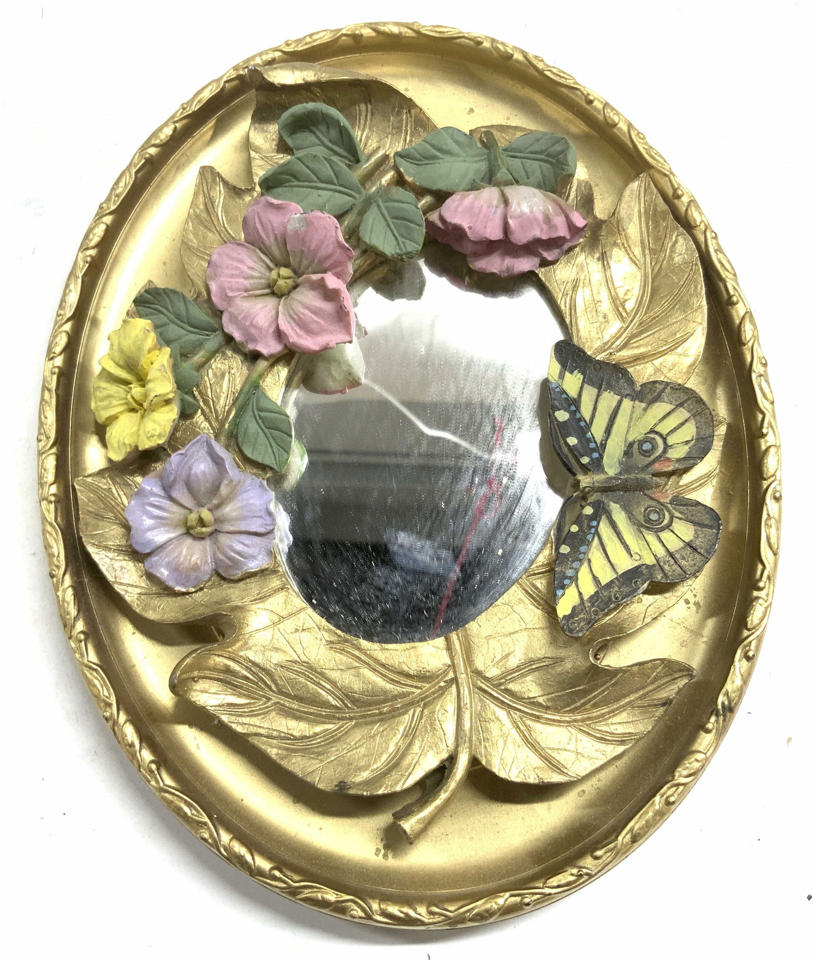 Vintage Gilt Floral, Leaf, & Butterfly Wall Mirror (1 of 7)