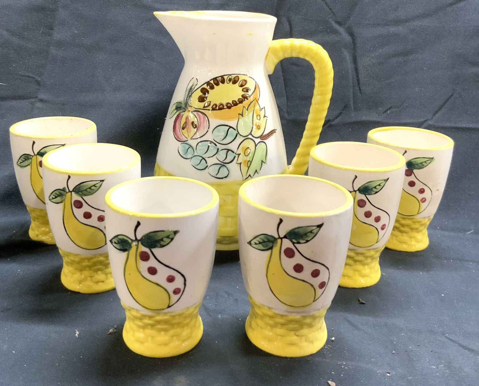 NASCO Set 7 Hand Painted Ceramic Pitcher & Cups (1 of 6)