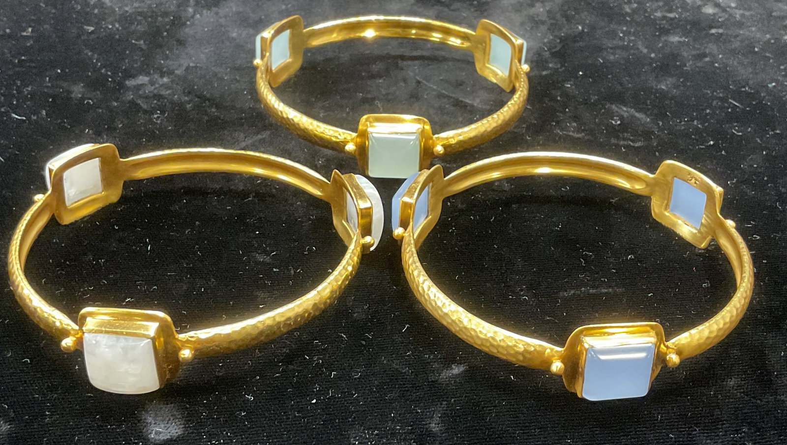 Set 3 Gold Tone Glass Stone Bangle Bracelets (1 of 7)
