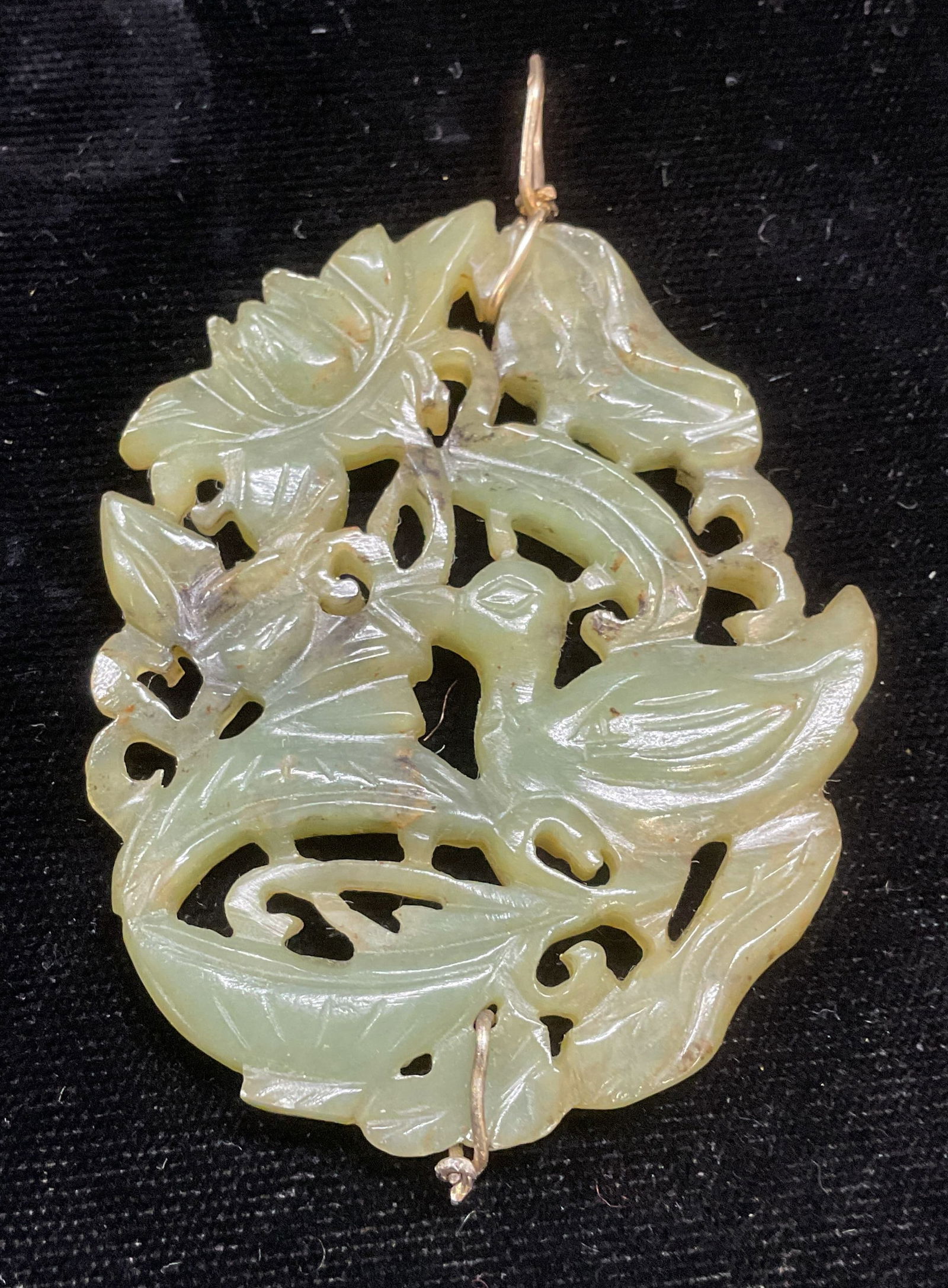 Vintage Asian Carved Jade Lotus Bird Pendant (1 of 6)